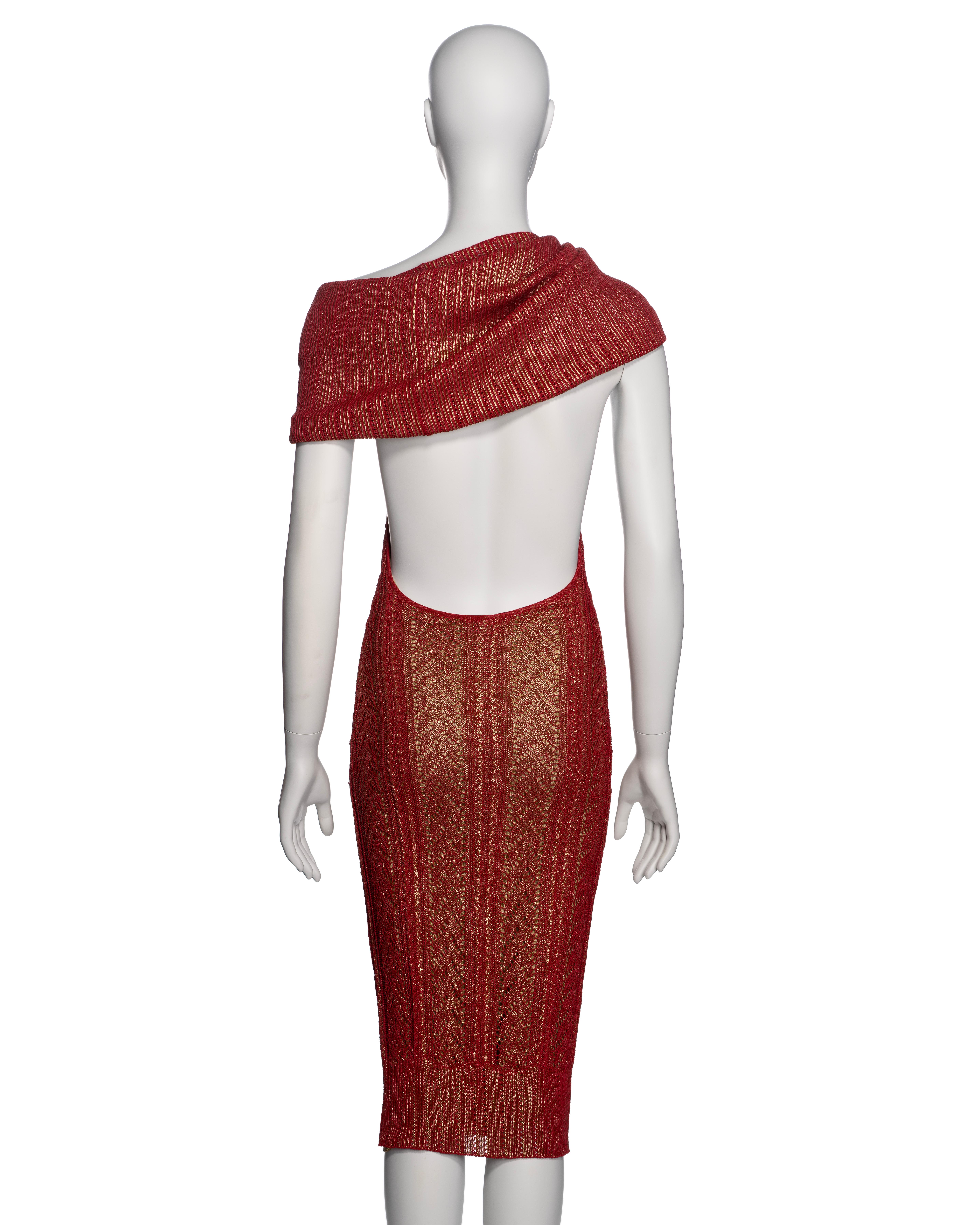 Christian Galliano for Christian Dior, John Galliano Red Lace Knitted Gold Foil Halter Dress, AI 1999 in vendita 3