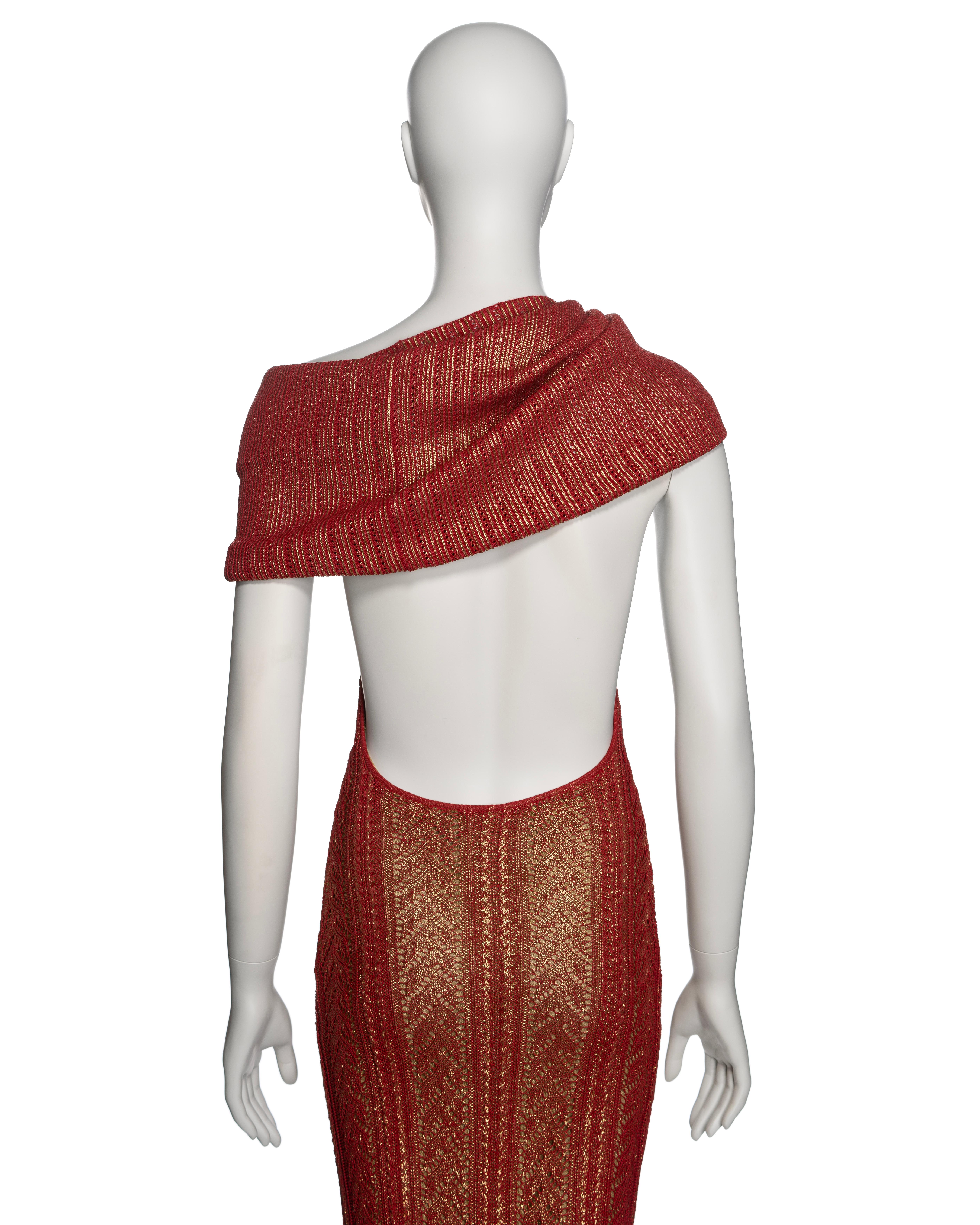Christian Galliano for Christian Dior, John Galliano Red Lace Knitted Gold Foil Halter Dress, AI 1999 in vendita 4