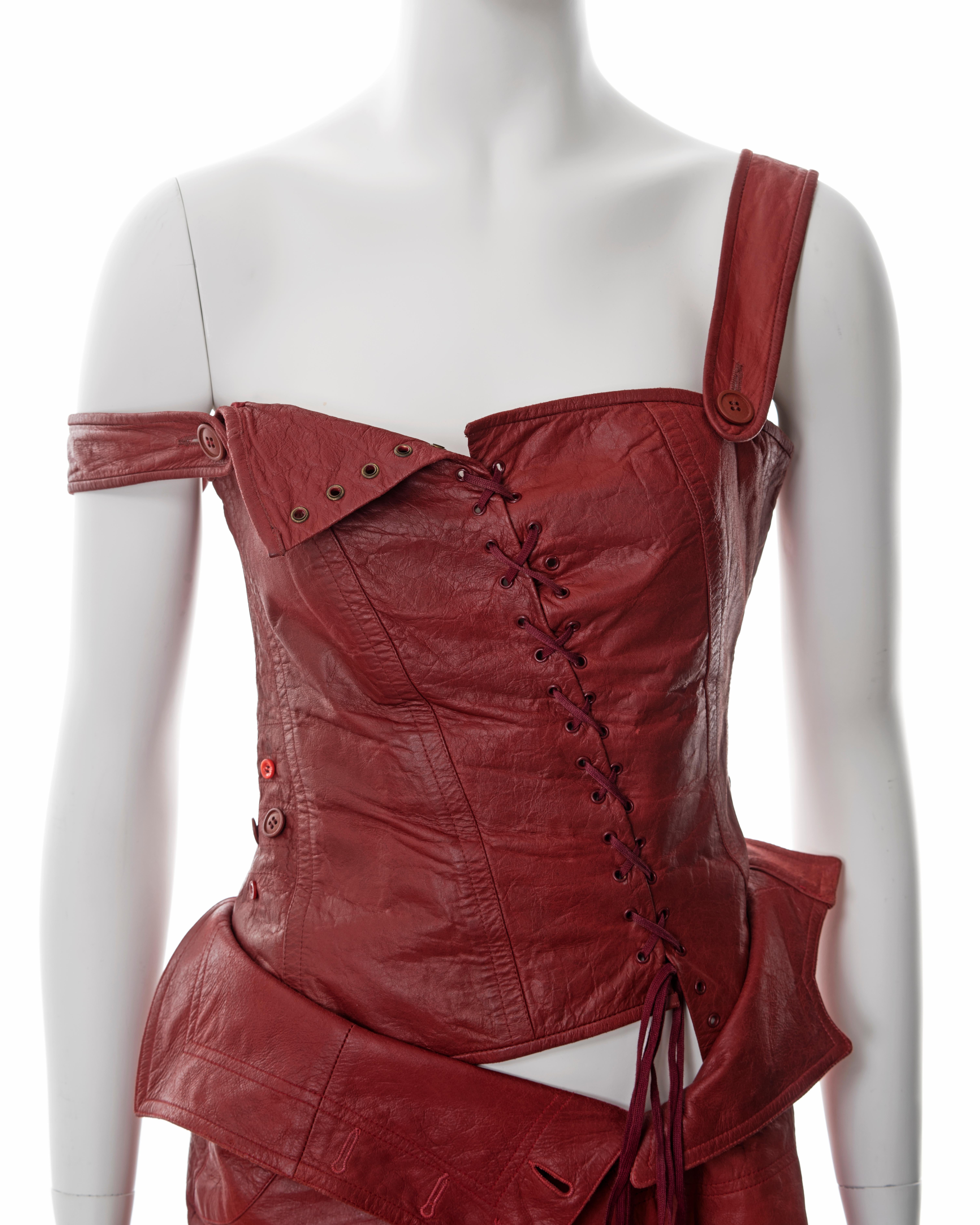 Christian Dior by John Galliano red lambskin leather corset and skirt, ss 2000 1