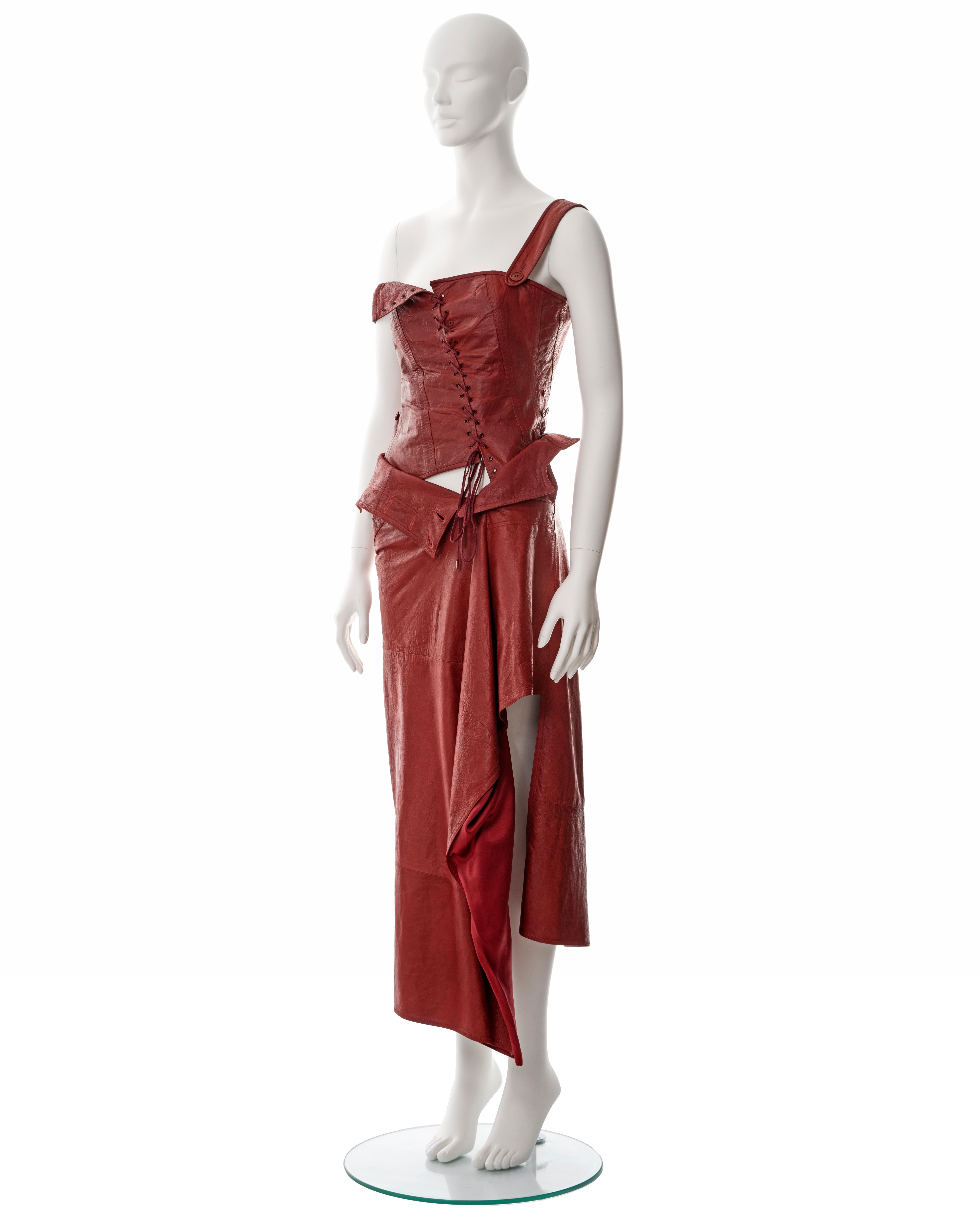 Christian Dior by John Galliano red lambskin leather corset and skirt, ss 2000 2
