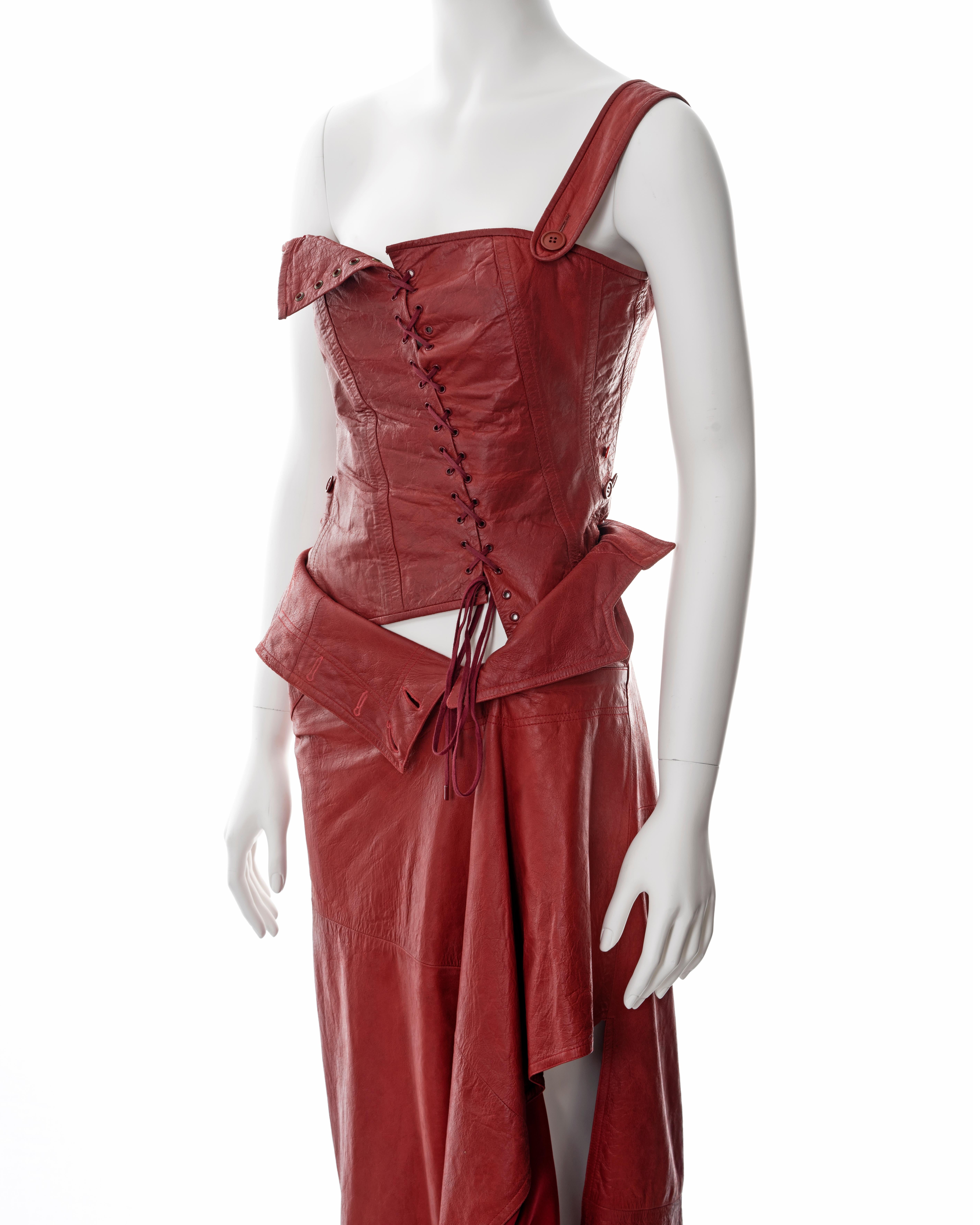Christian Dior by John Galliano red lambskin leather corset and skirt, ss 2000 3