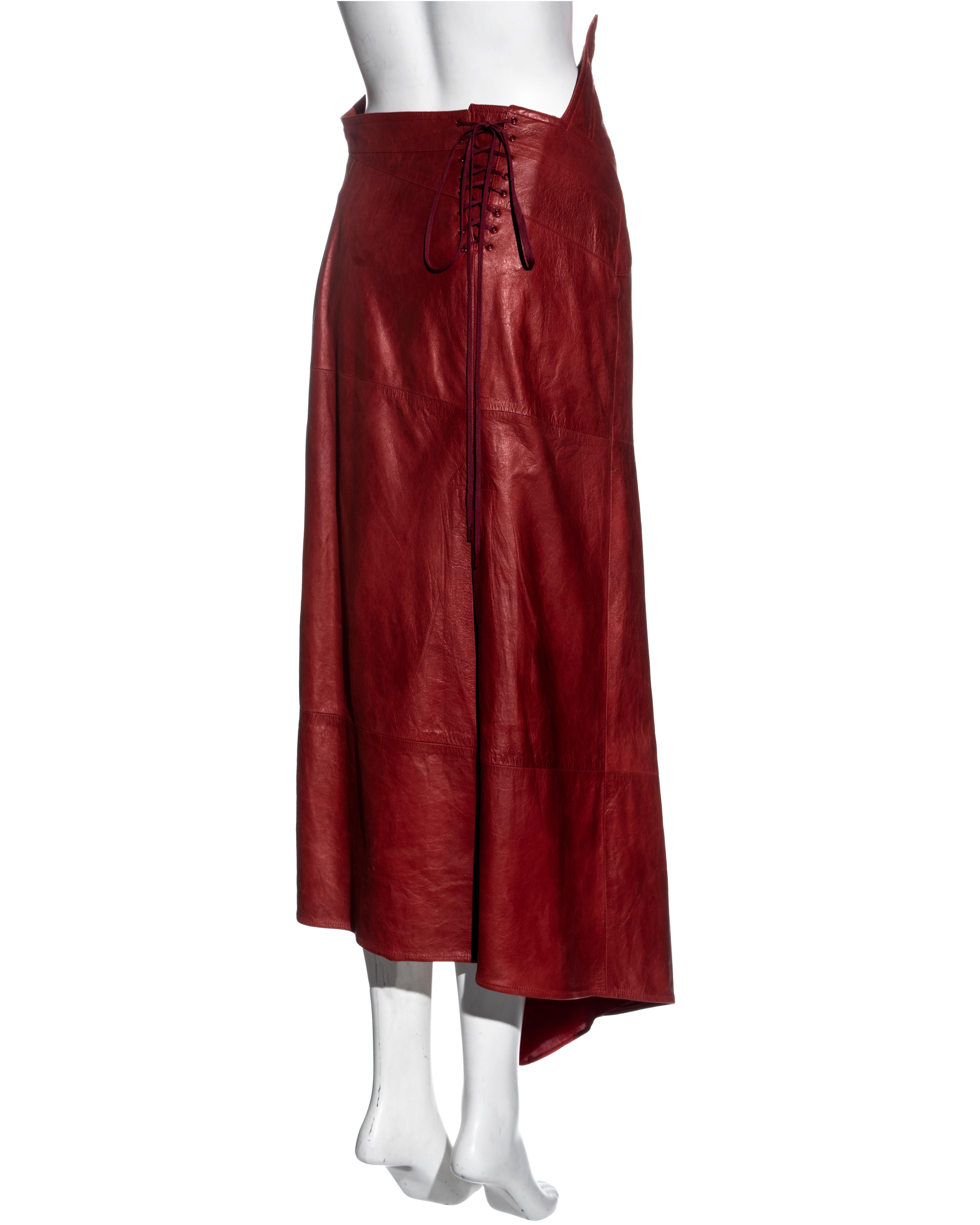 Christian Dior by John Galliano red leather asymmetric cut skirt, ss 2000 2