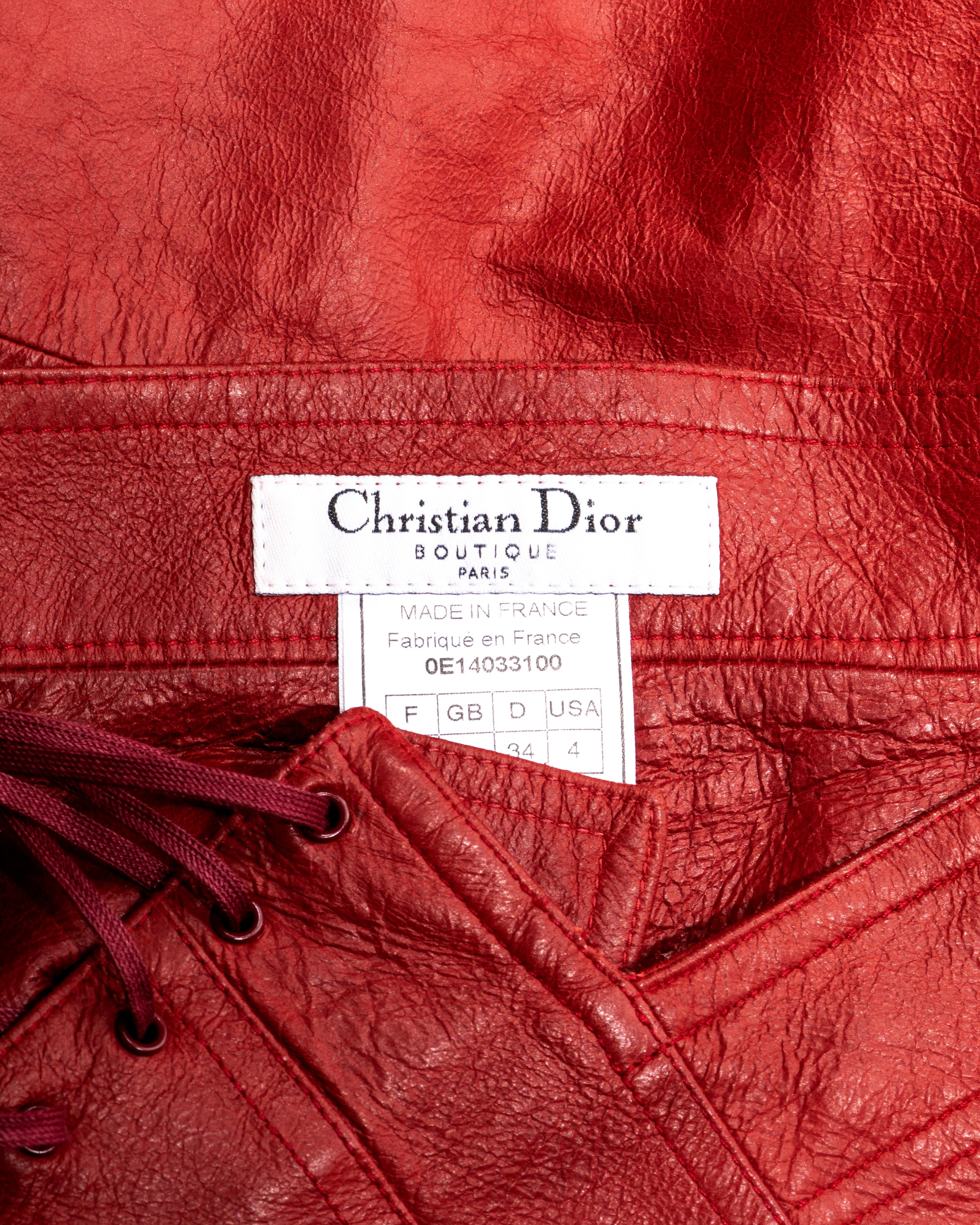 Christian Dior by John Galliano red leather asymmetric cut skirt, ss 2000 5