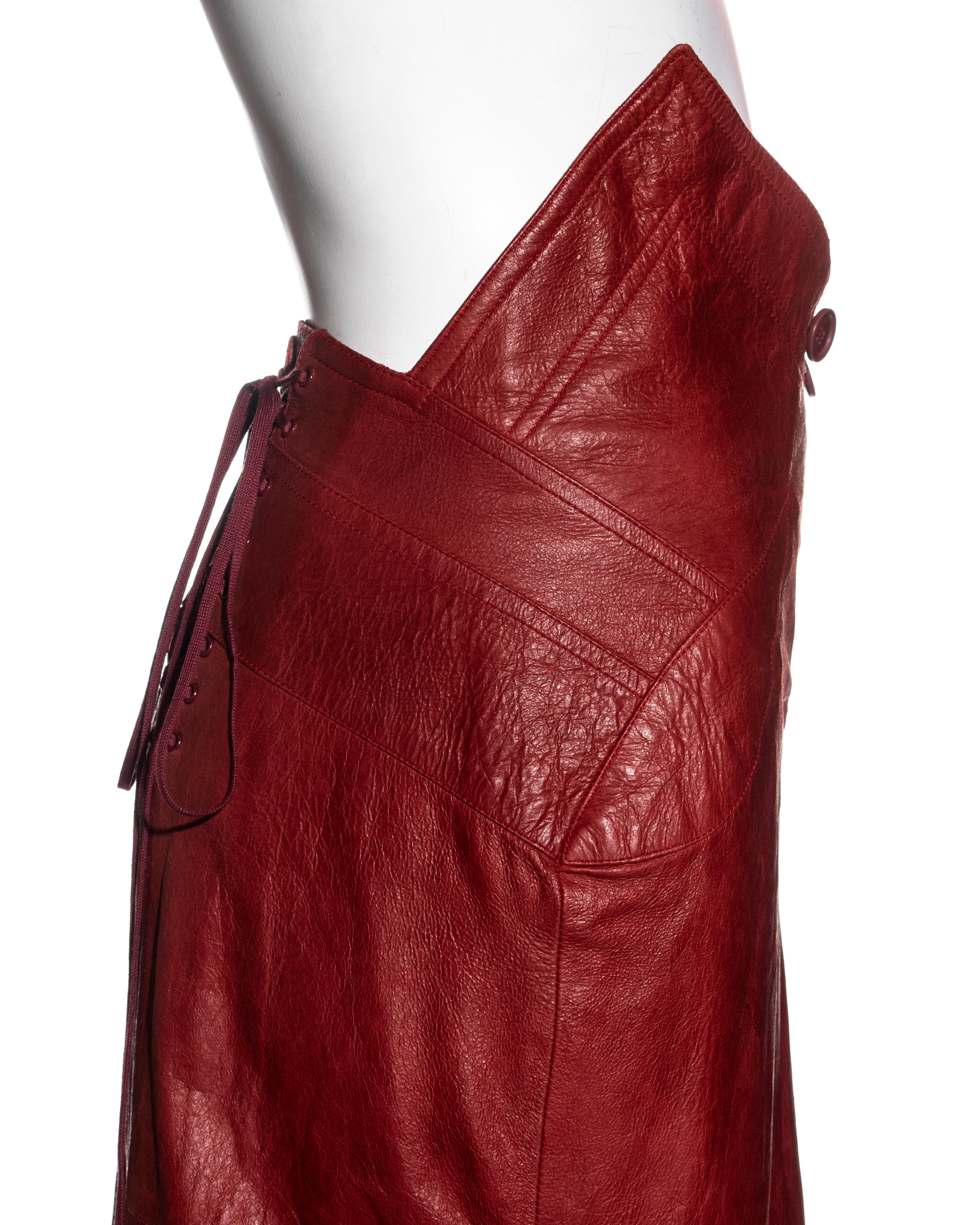 Red Christian Dior by John Galliano red leather asymmetric cut skirt, ss 2000