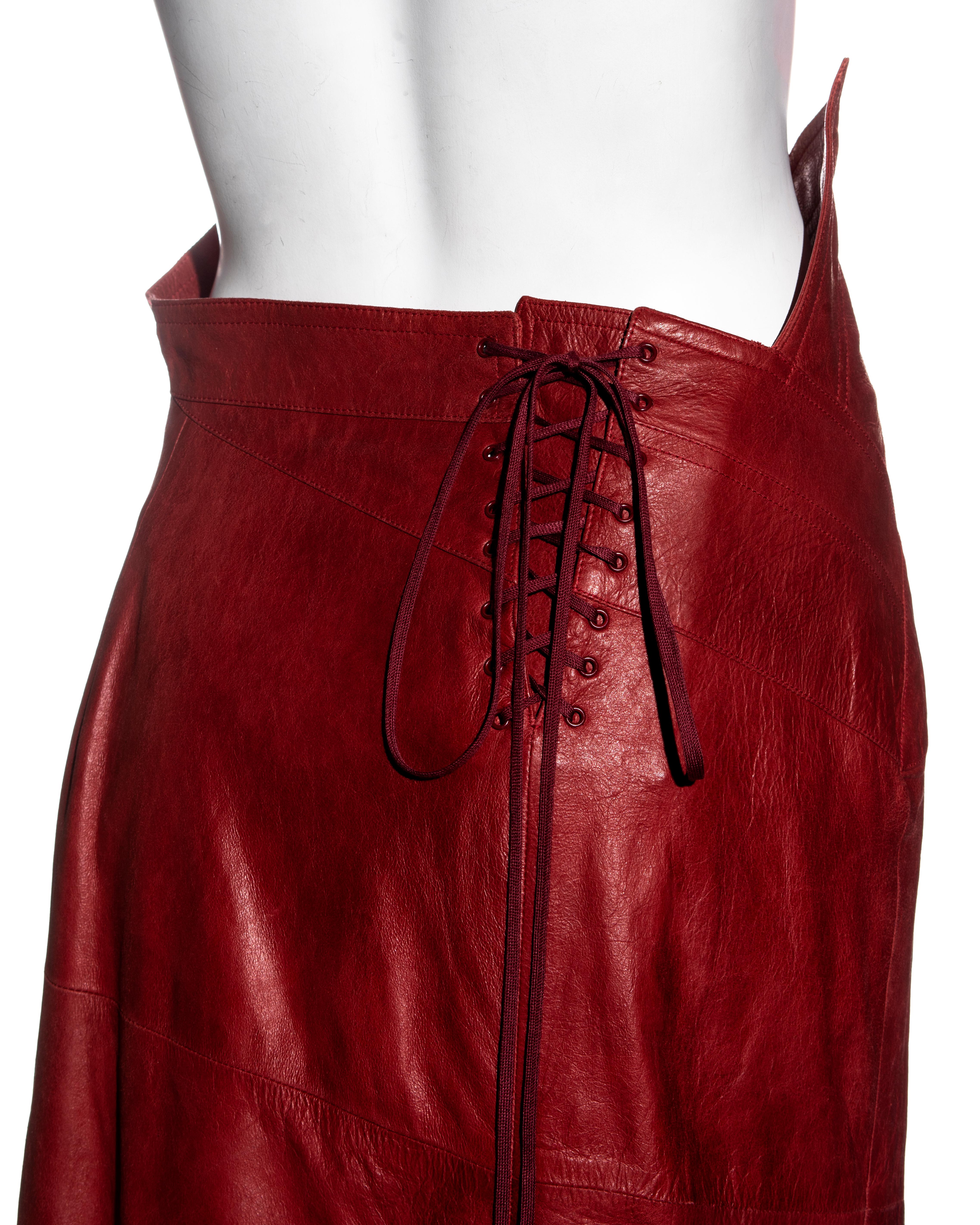 Women's Christian Dior by John Galliano red leather asymmetric cut skirt, ss 2000