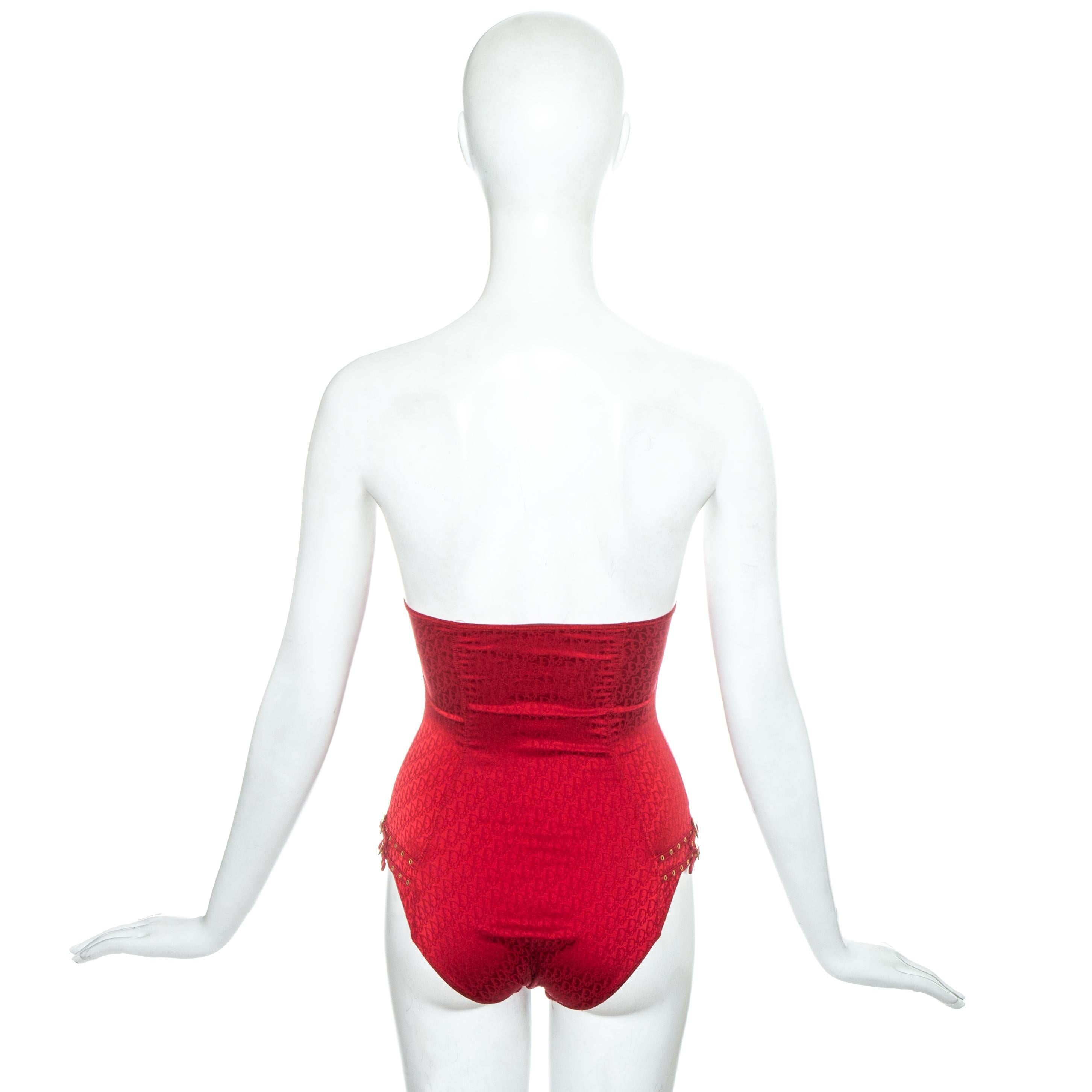 Red Christian Dior by John Galliano red monogram bodysuit, ss 2004