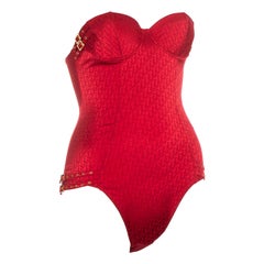 Christian Dior by John Galliano red monogram bodysuit, ss 2004