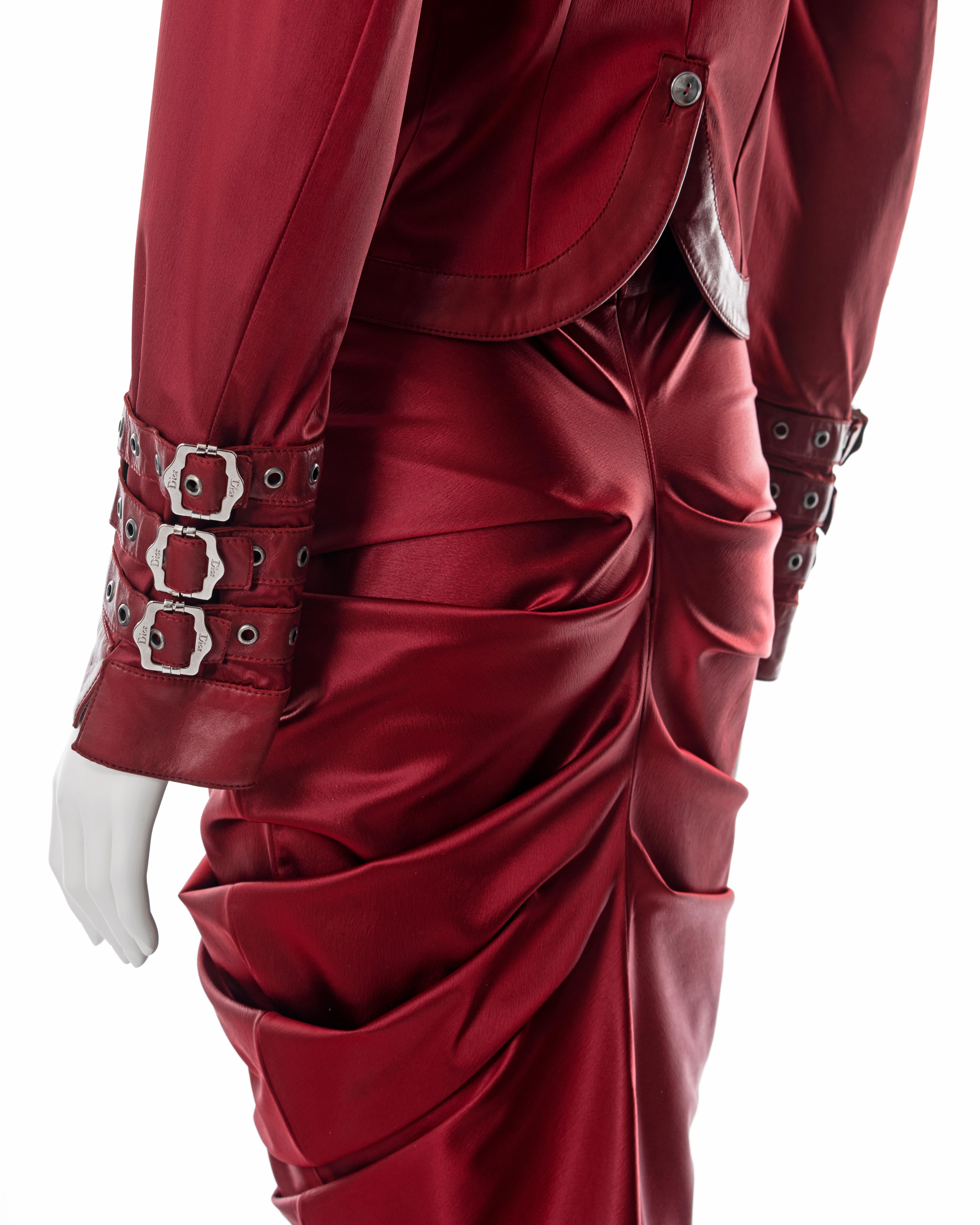 Christian Dior by John Galliano red satin and leather skirt suit, fw 2003 For Sale 5