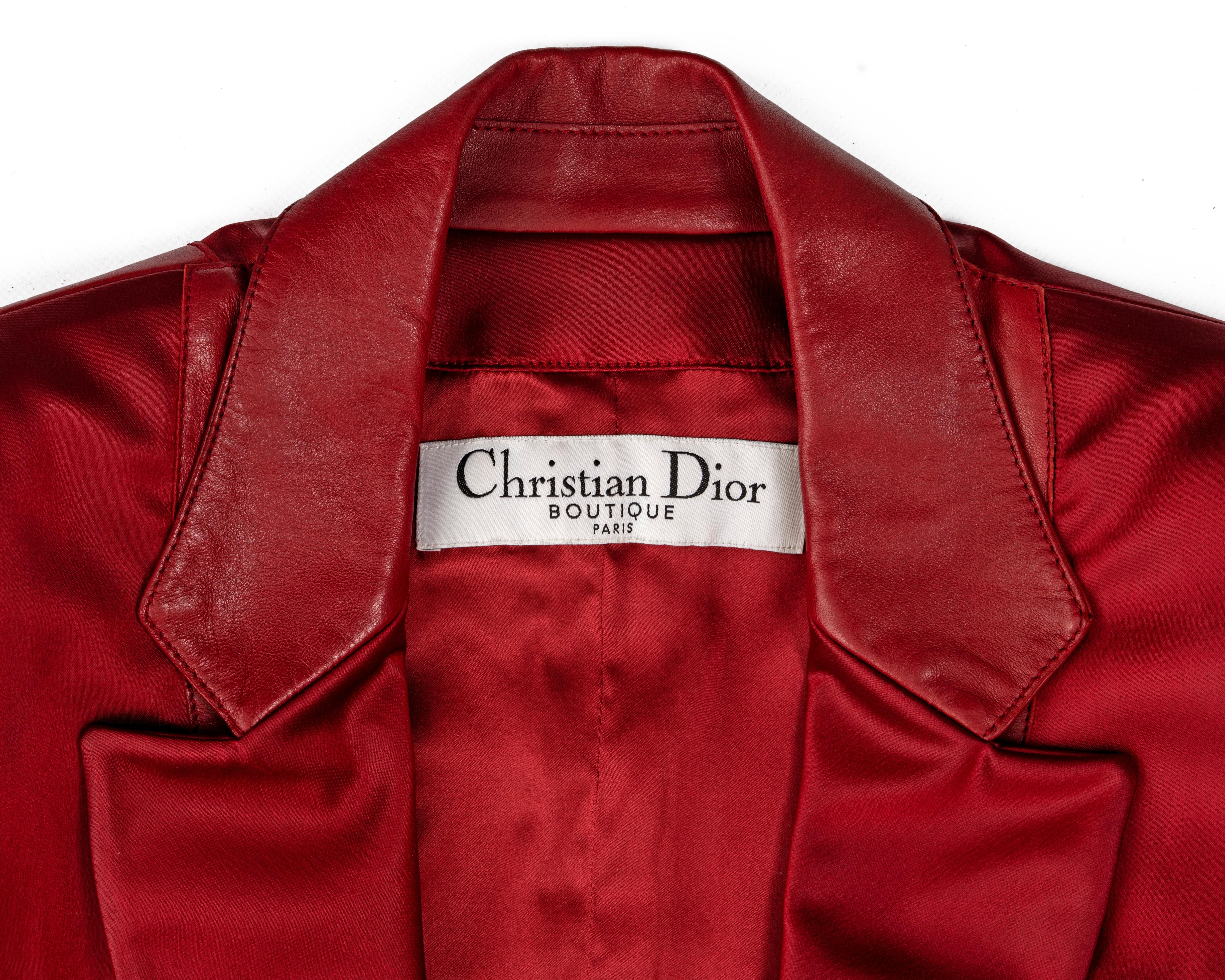 Christian Dior by John Galliano red satin and leather skirt suit, fw 2003 For Sale 6