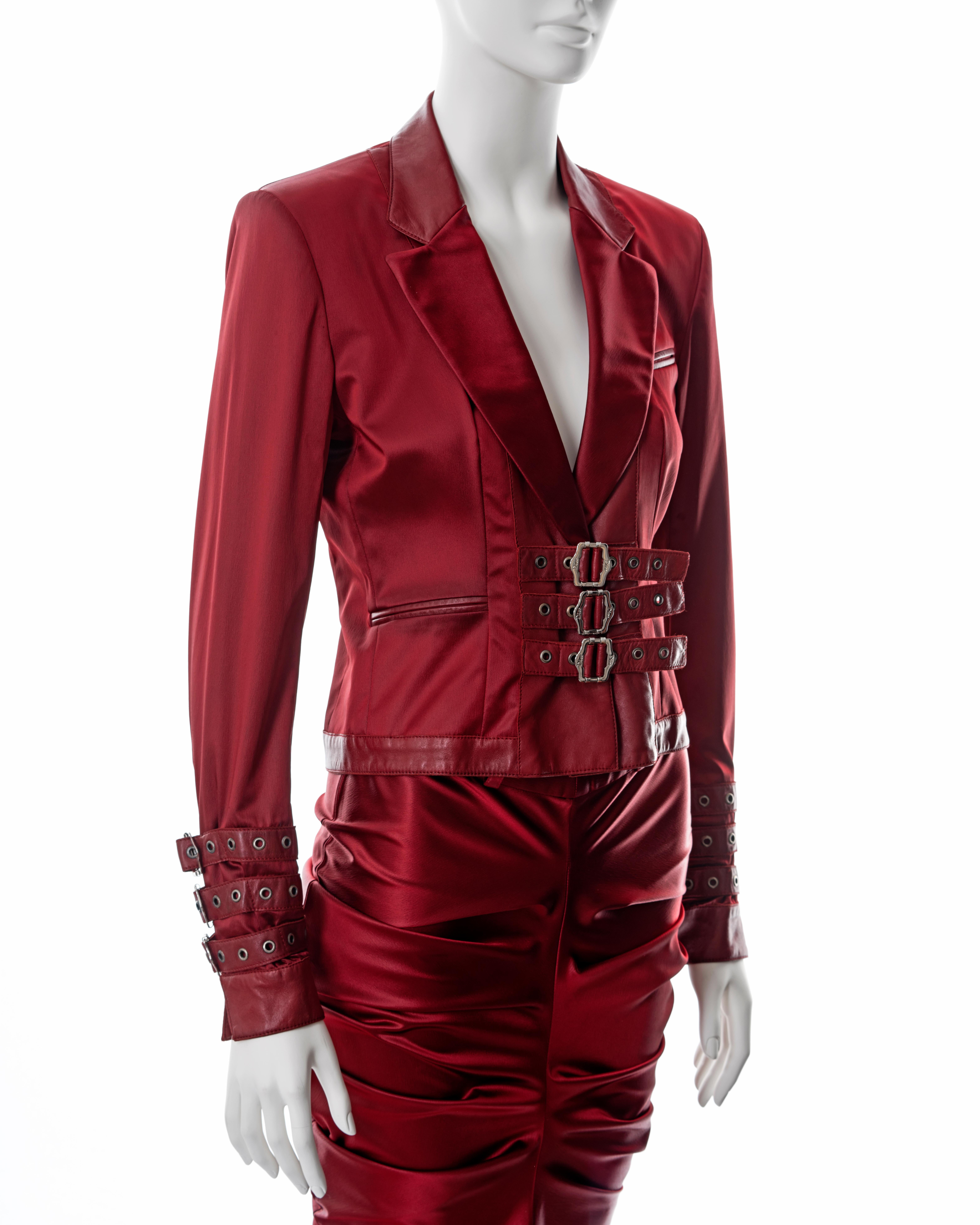 Christian Dior by John Galliano red satin and leather skirt suit, fw 2003 For Sale 1