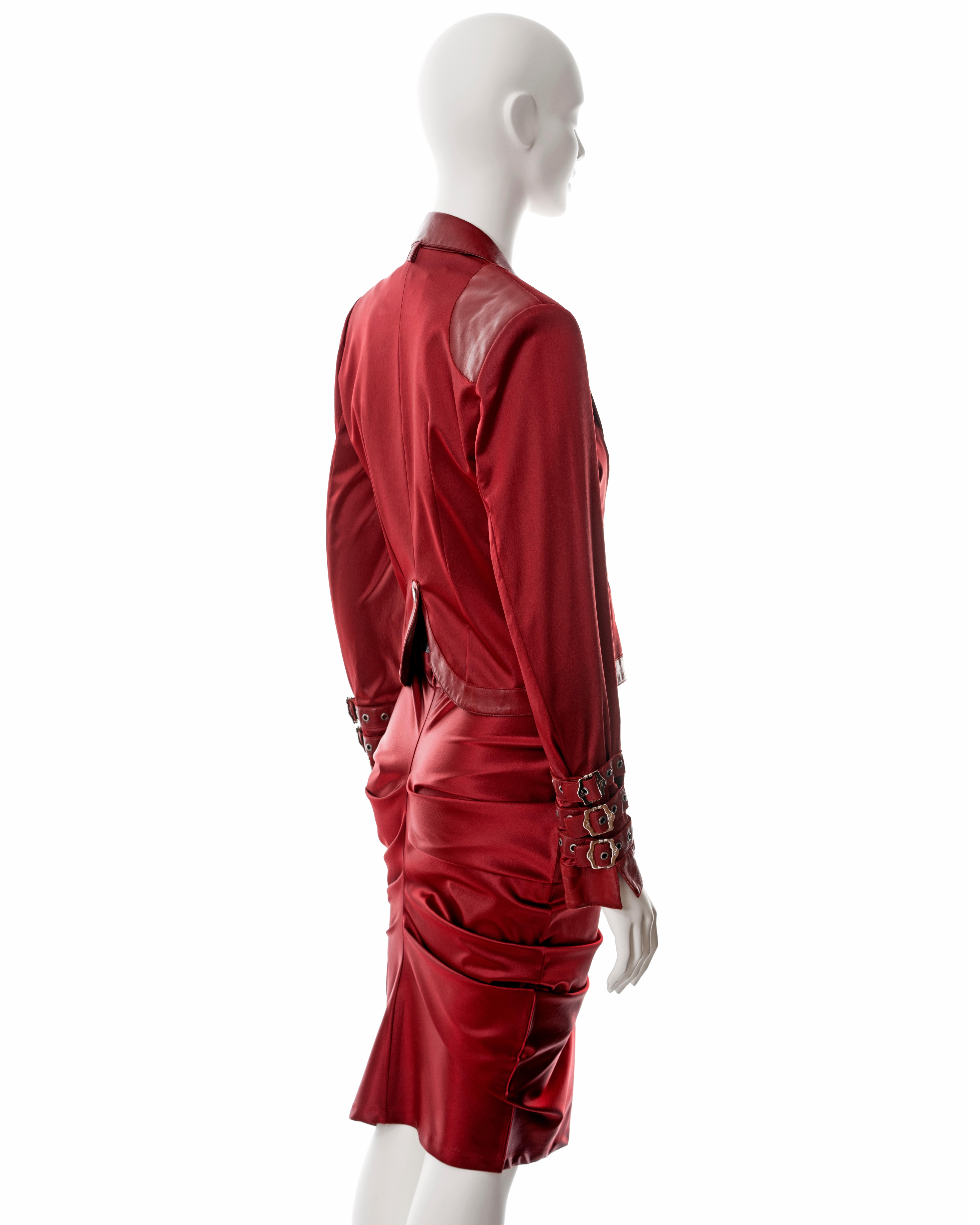 Christian Dior by John Galliano red satin and leather skirt suit, fw 2003 For Sale 2