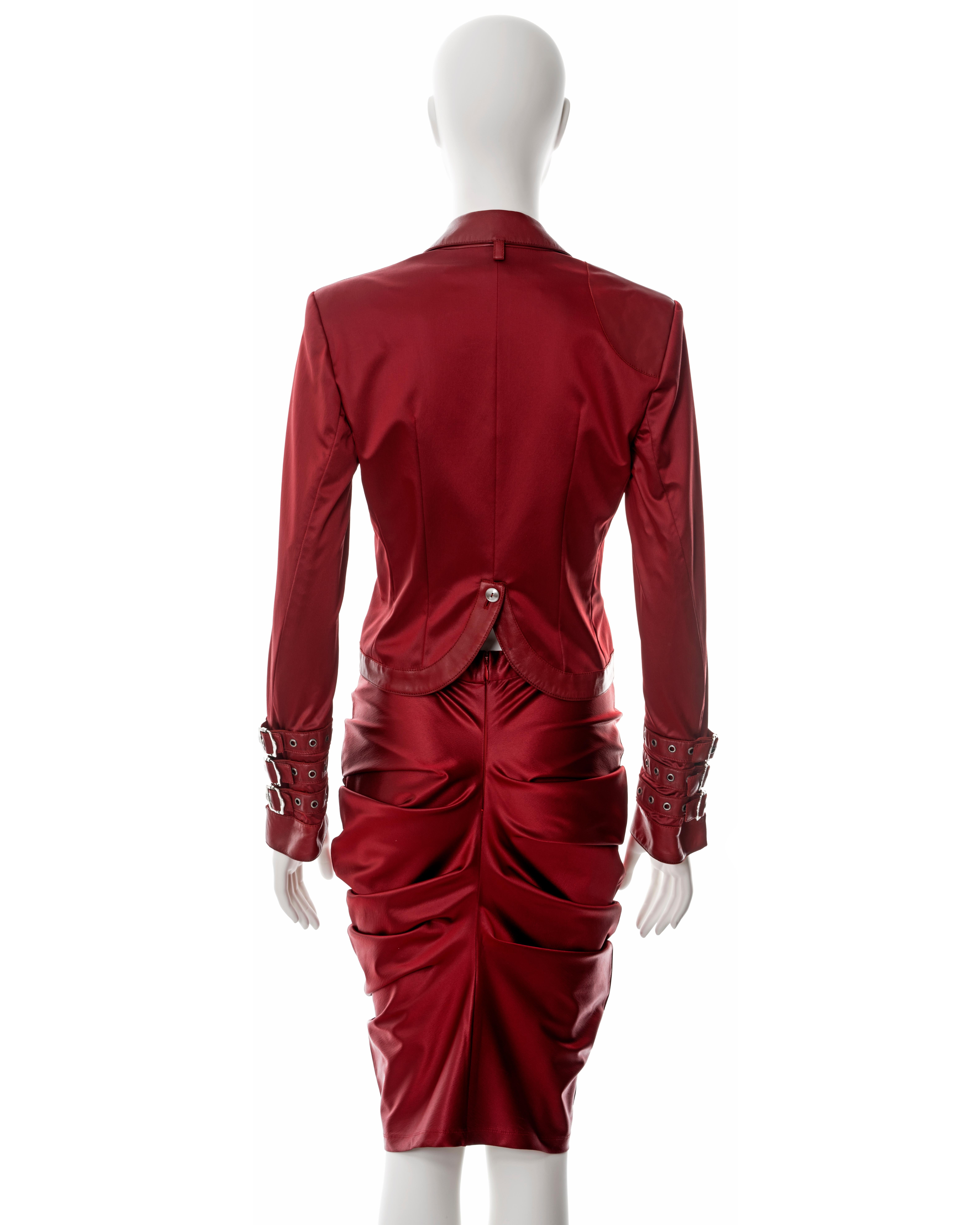 Christian Dior by John Galliano red satin and leather skirt suit, fw 2003 For Sale 3