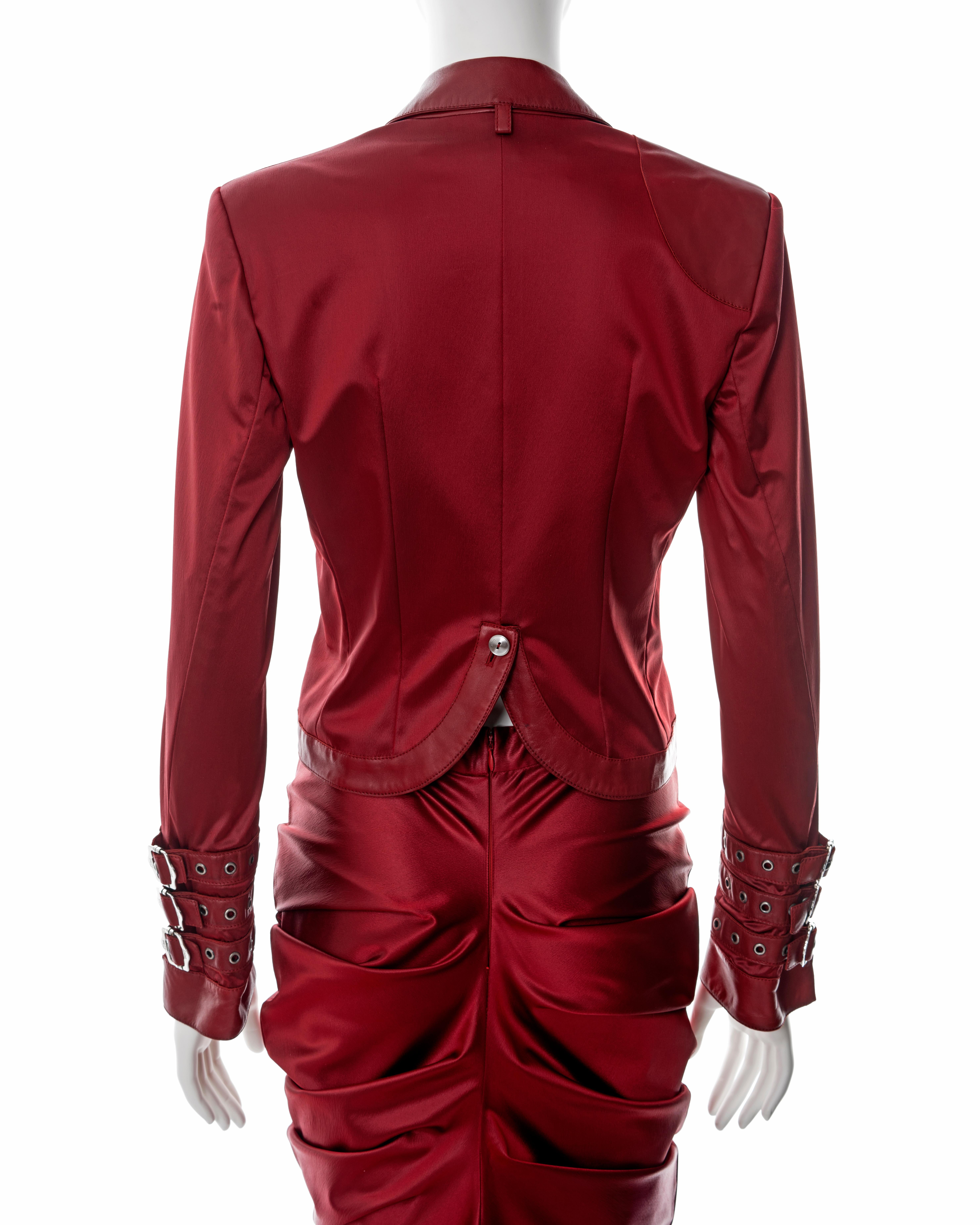 Christian Dior by John Galliano red satin and leather skirt suit, fw 2003 For Sale 4