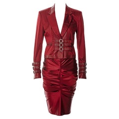 Christian Dior by John Galliano red satin and leather skirt suit, fw 2003
