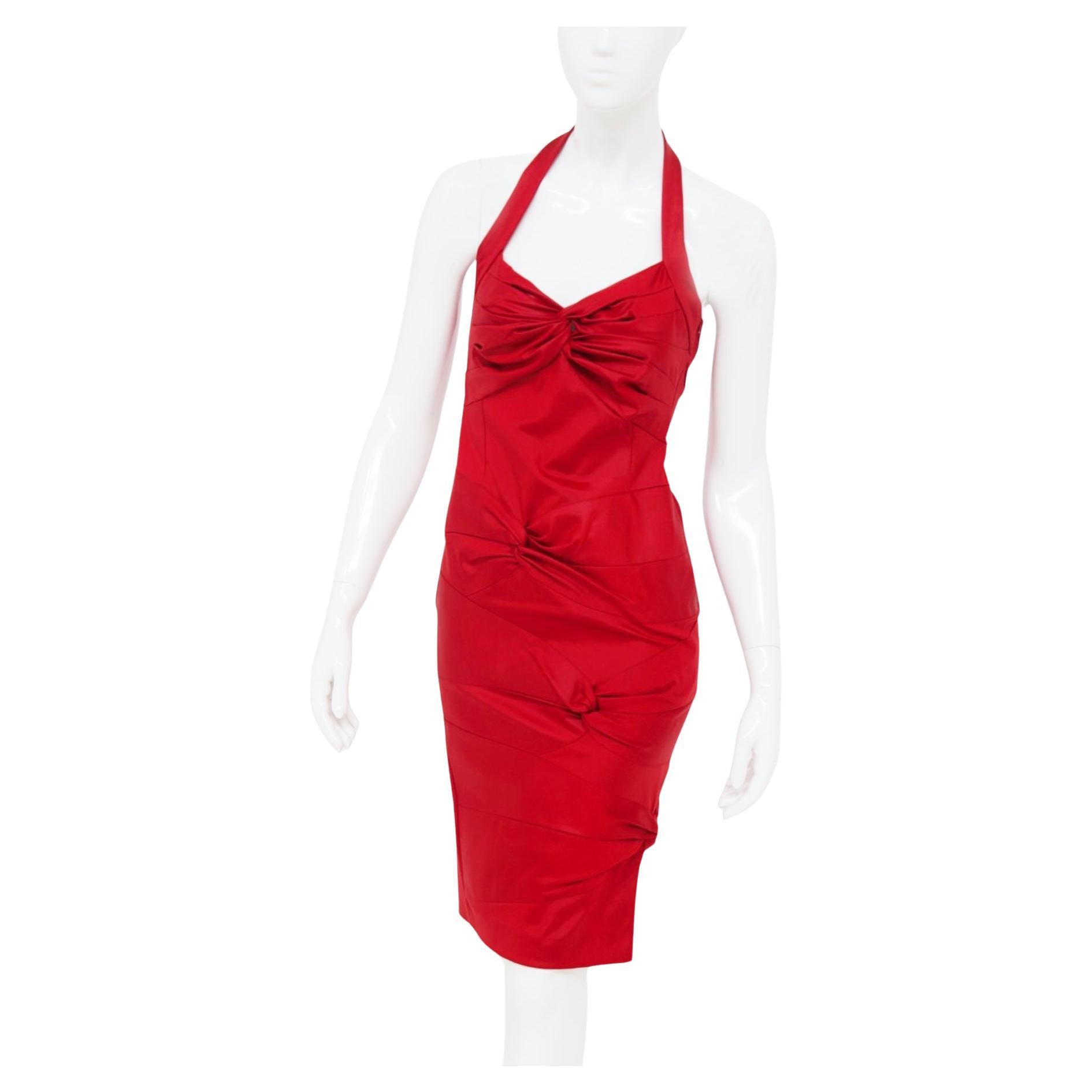 Christian Dior by John Galliano Red Satin Silk Lined Knot Dress