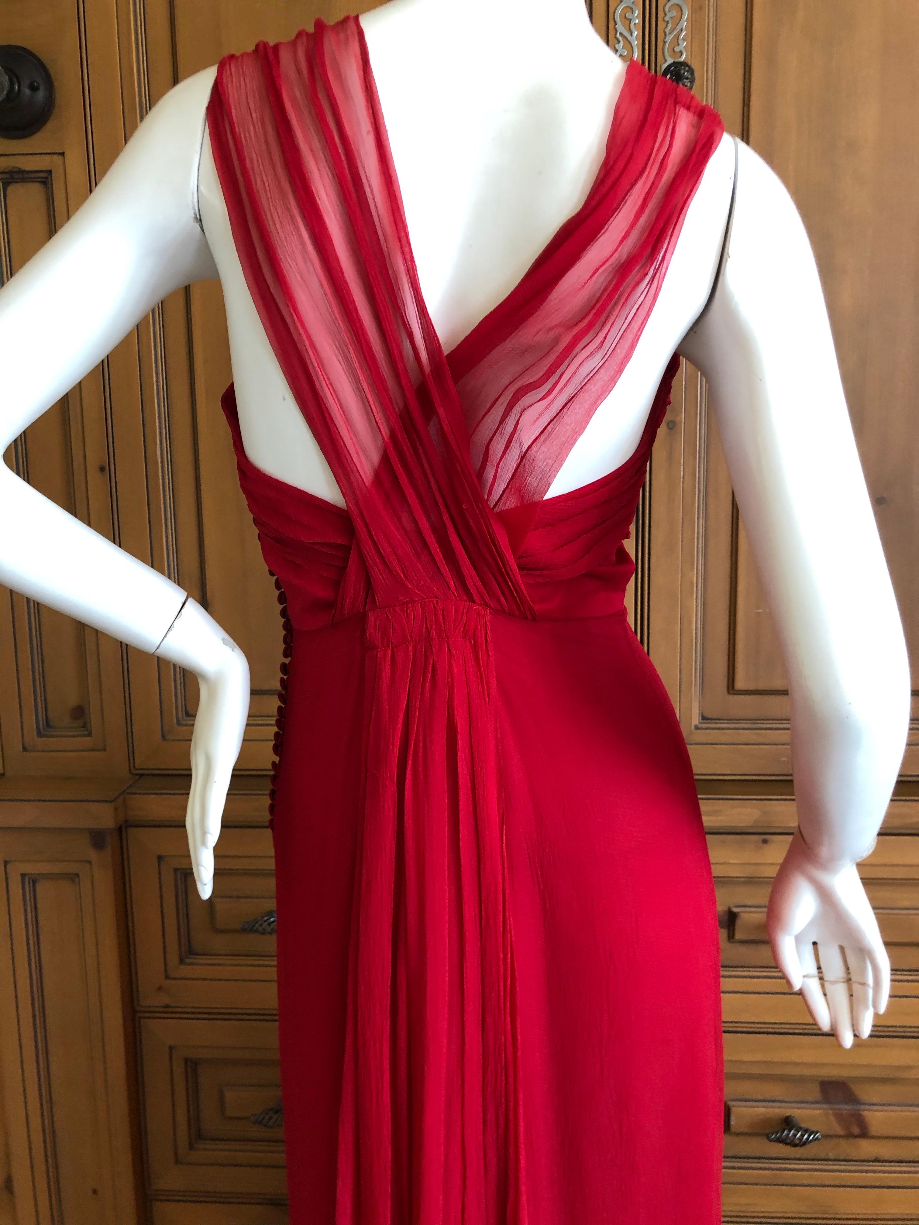 Christian Dior by John Galliano Red Silk Plunging Pleated Silk Dress .
This is so pretty, please use the zoom to see the details.
Size 36
 Bust 36