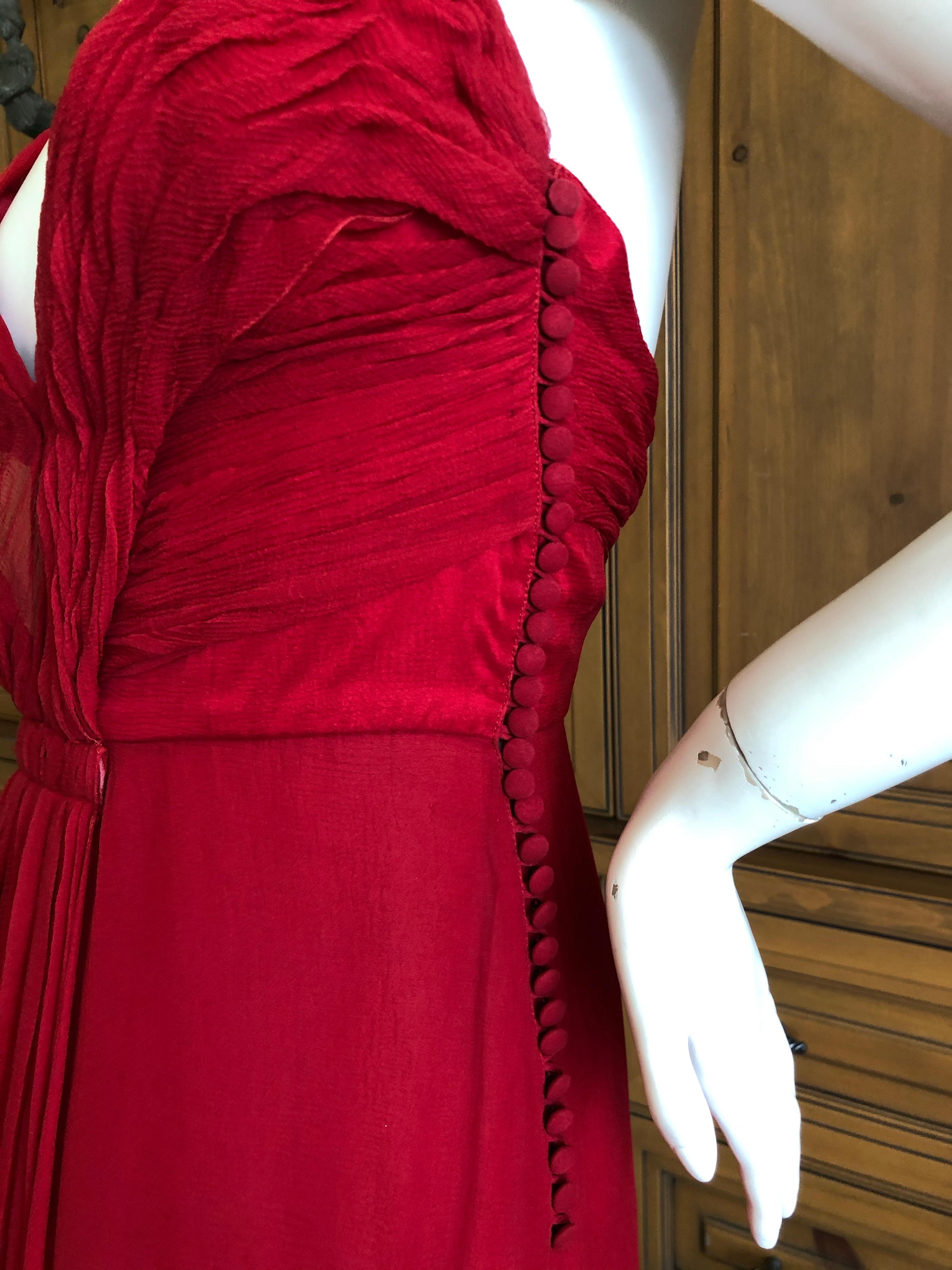 Christian Dior by John Galliano Red Silk Plunging Pleated Silk Dress  In Excellent Condition For Sale In Cloverdale, CA