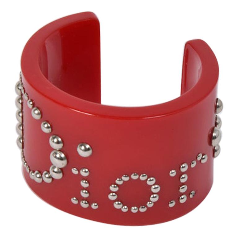 Christian Dior By John Galliano Red Studded Cuff Bracelet