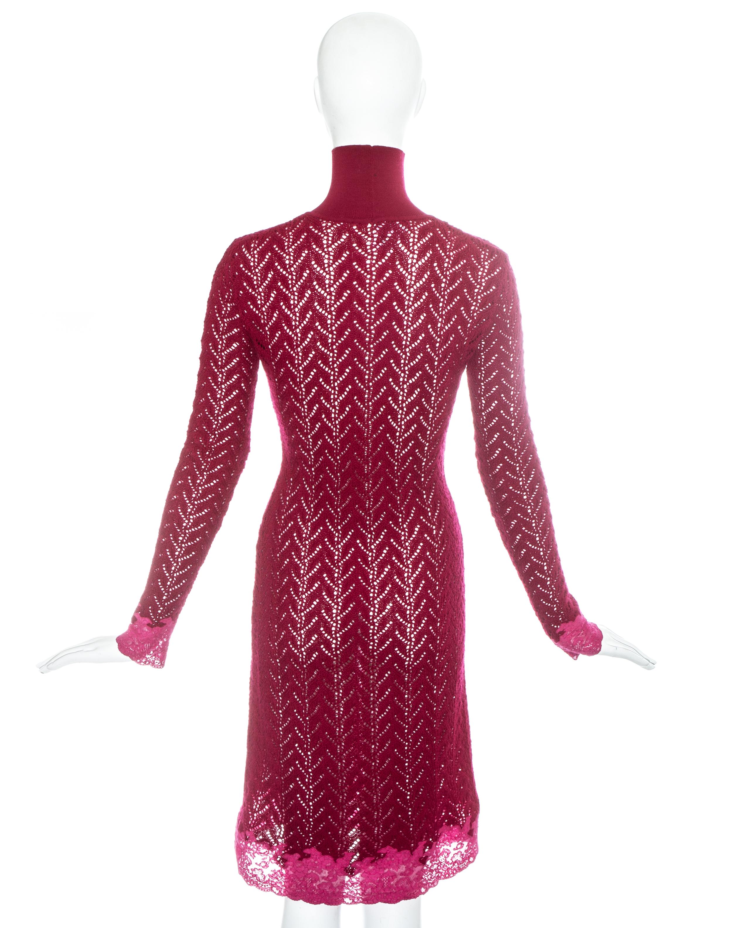 Brown Christian Dior by John Galliano red sweater dress with pink lace, fw 1998