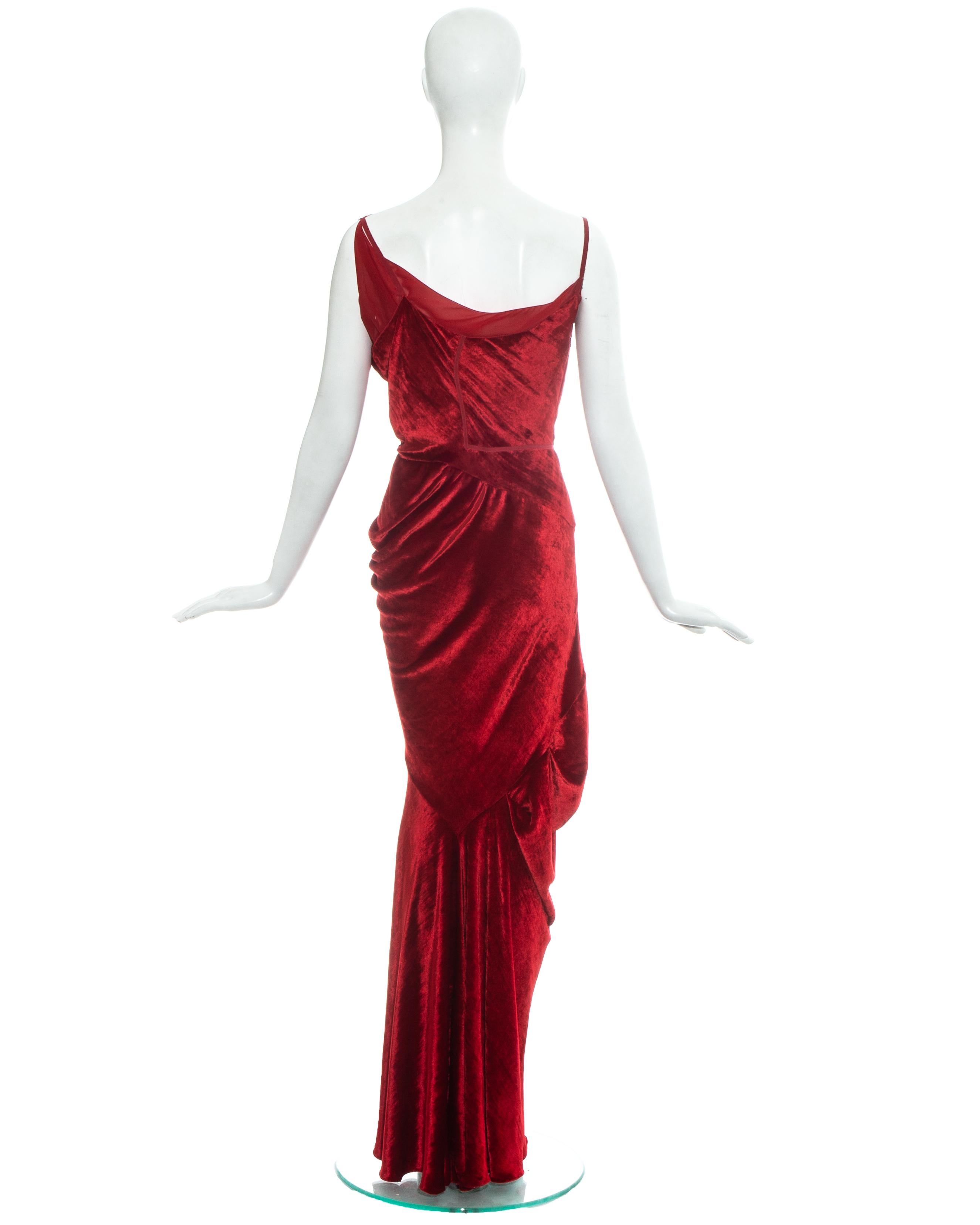 Christian Dior by John Galliano red velvet bias cut evening dress, fw 2006 In Excellent Condition In London, GB