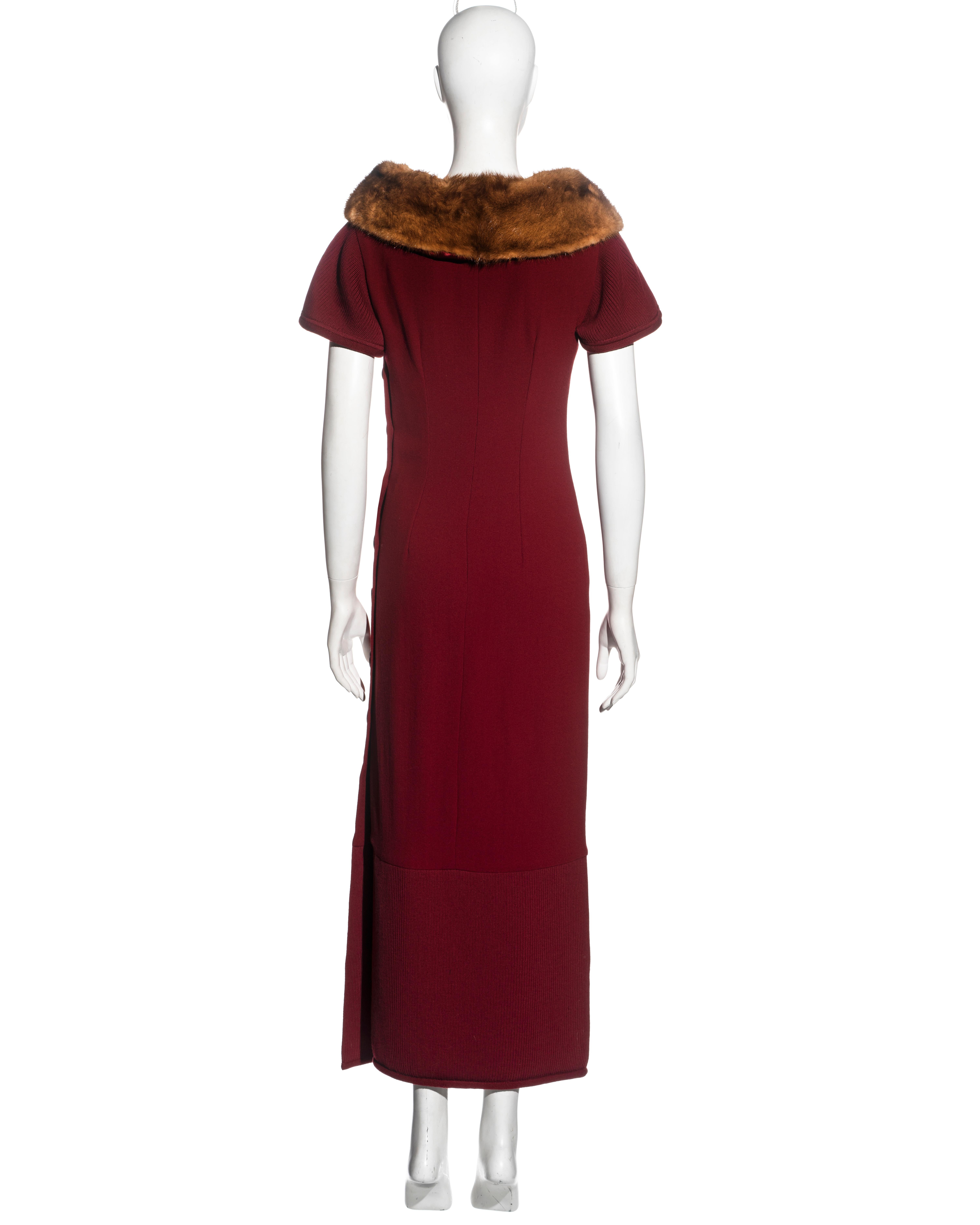 Christian Dior by John Galliano red wool crepe dress with mink fur trim, fw 1999 For Sale 3