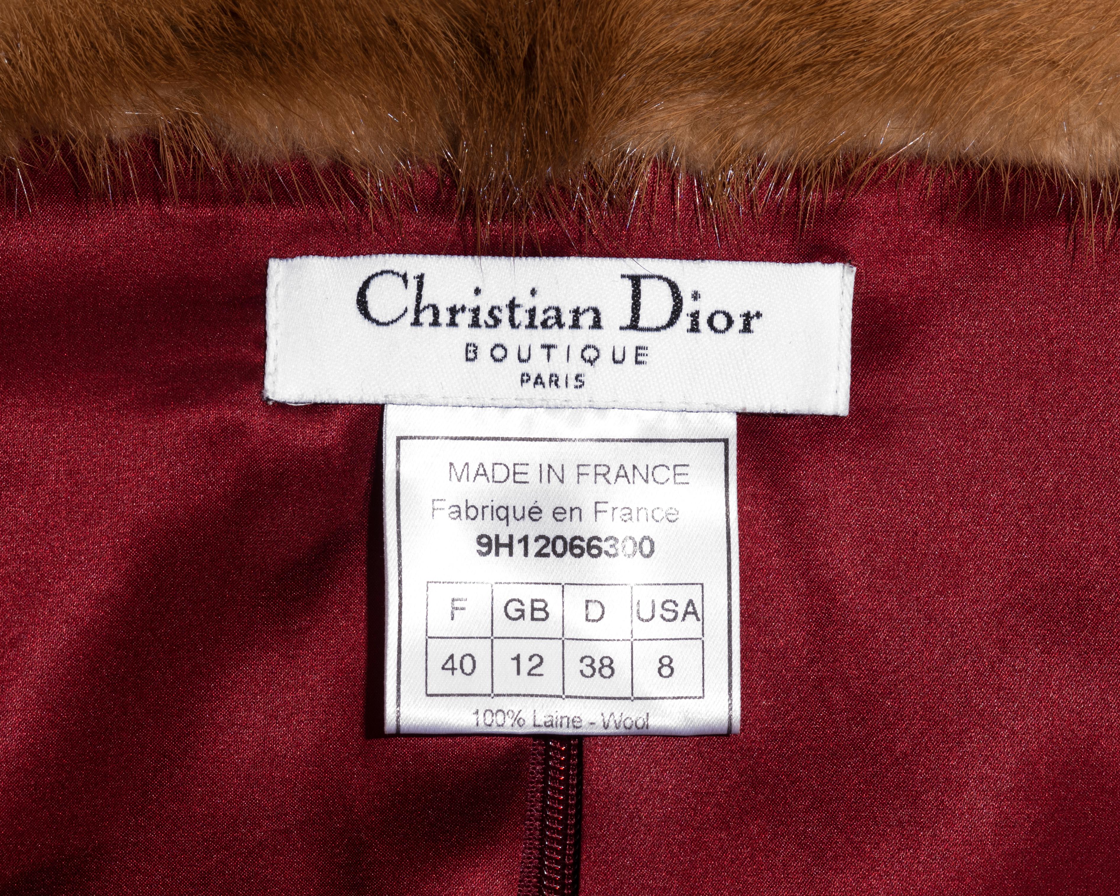 Christian Dior by John Galliano red wool crepe dress with mink fur trim, fw 1999 For Sale 4