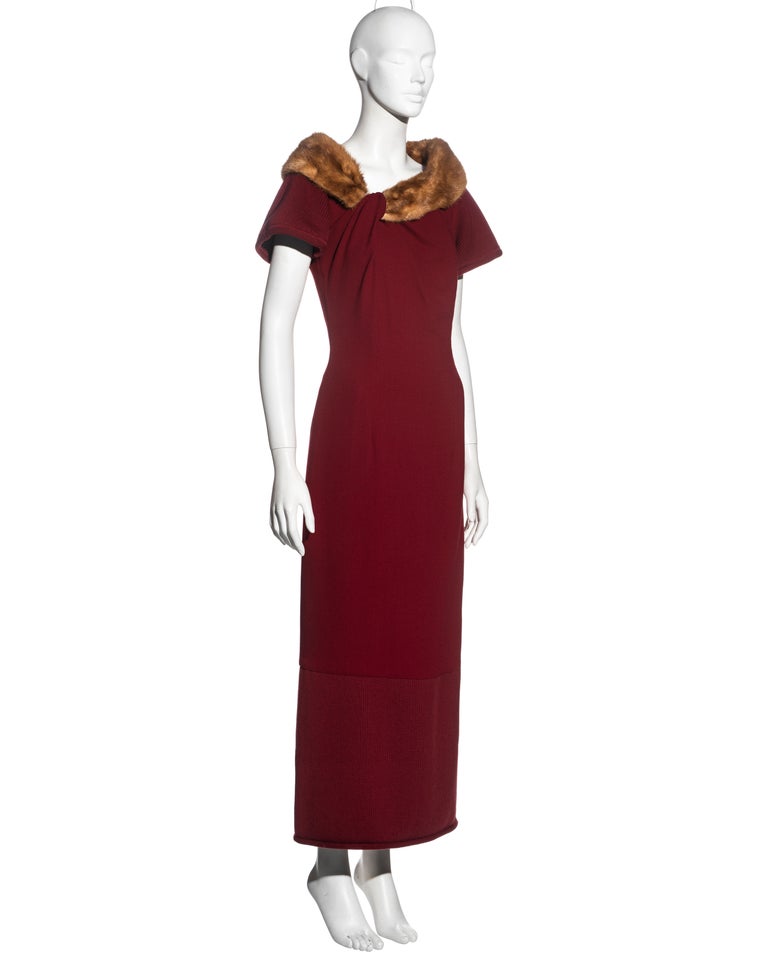 red fur trim dress Burgundy Off The Shoulder Faux Fur Trim Midi Dress Burgundy / 12