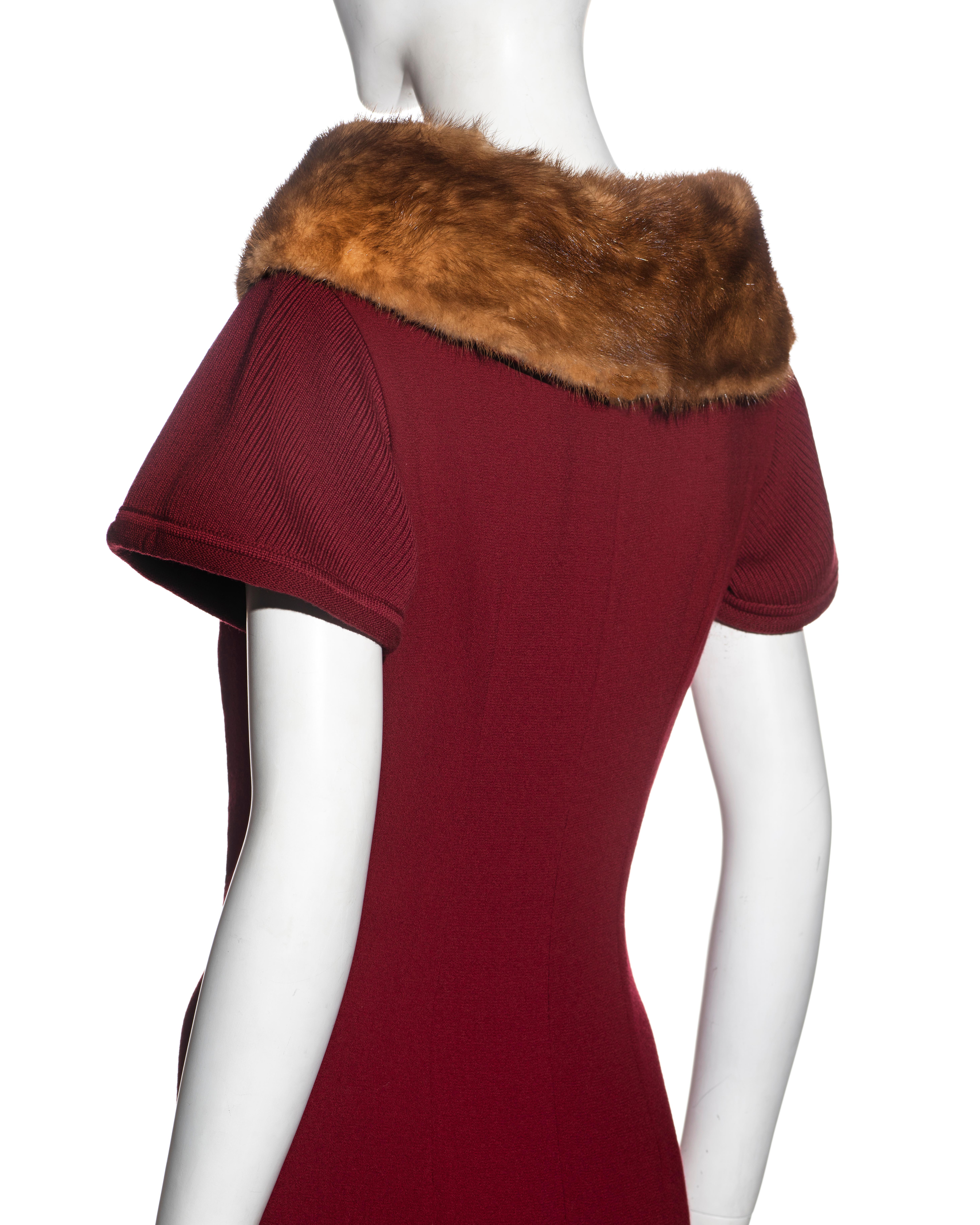 Christian Dior by John Galliano red wool crepe dress with mink fur trim, fw 1999 For Sale 1
