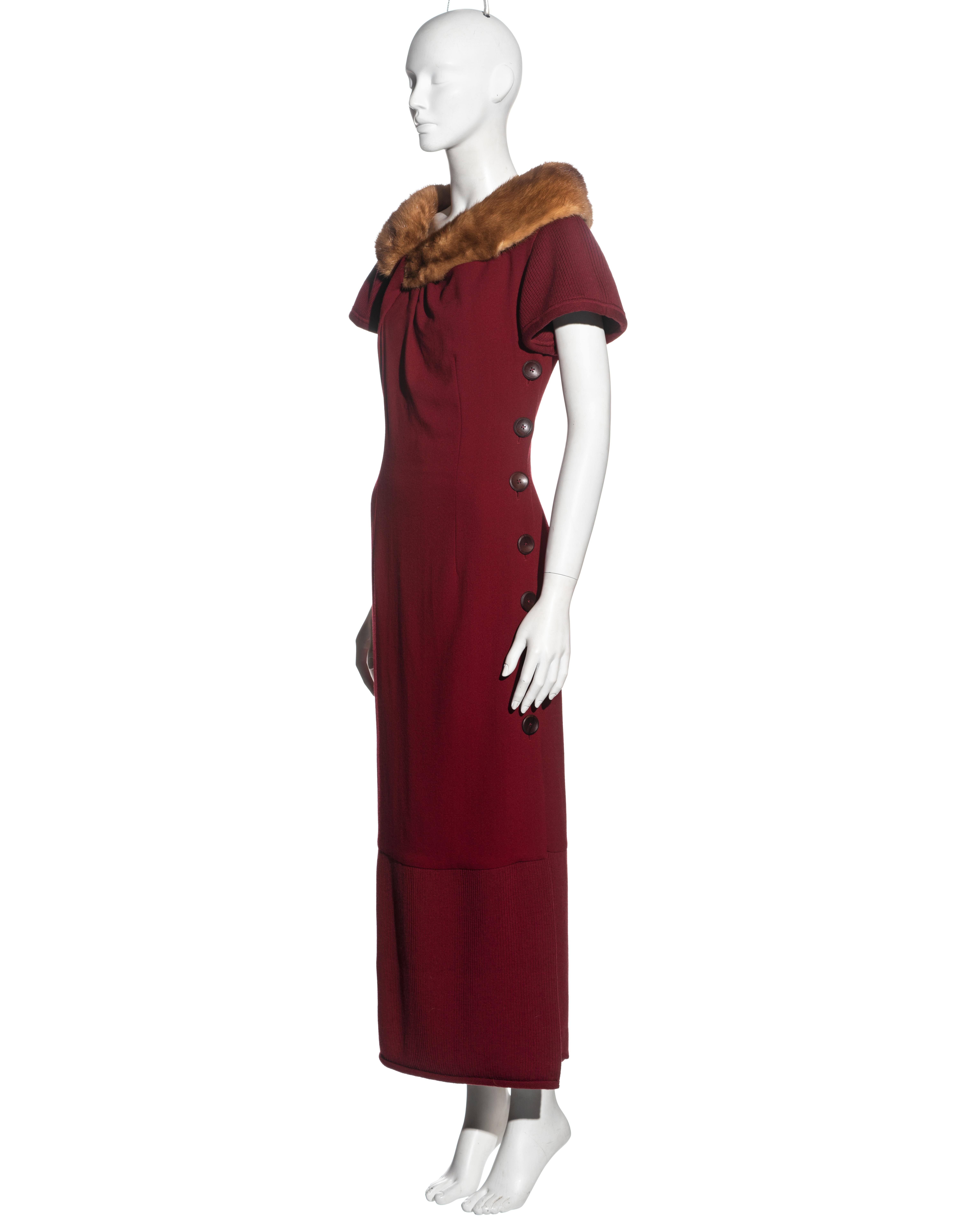 Christian Dior by John Galliano red wool crepe dress with mink fur trim, fw 1999 For Sale 2