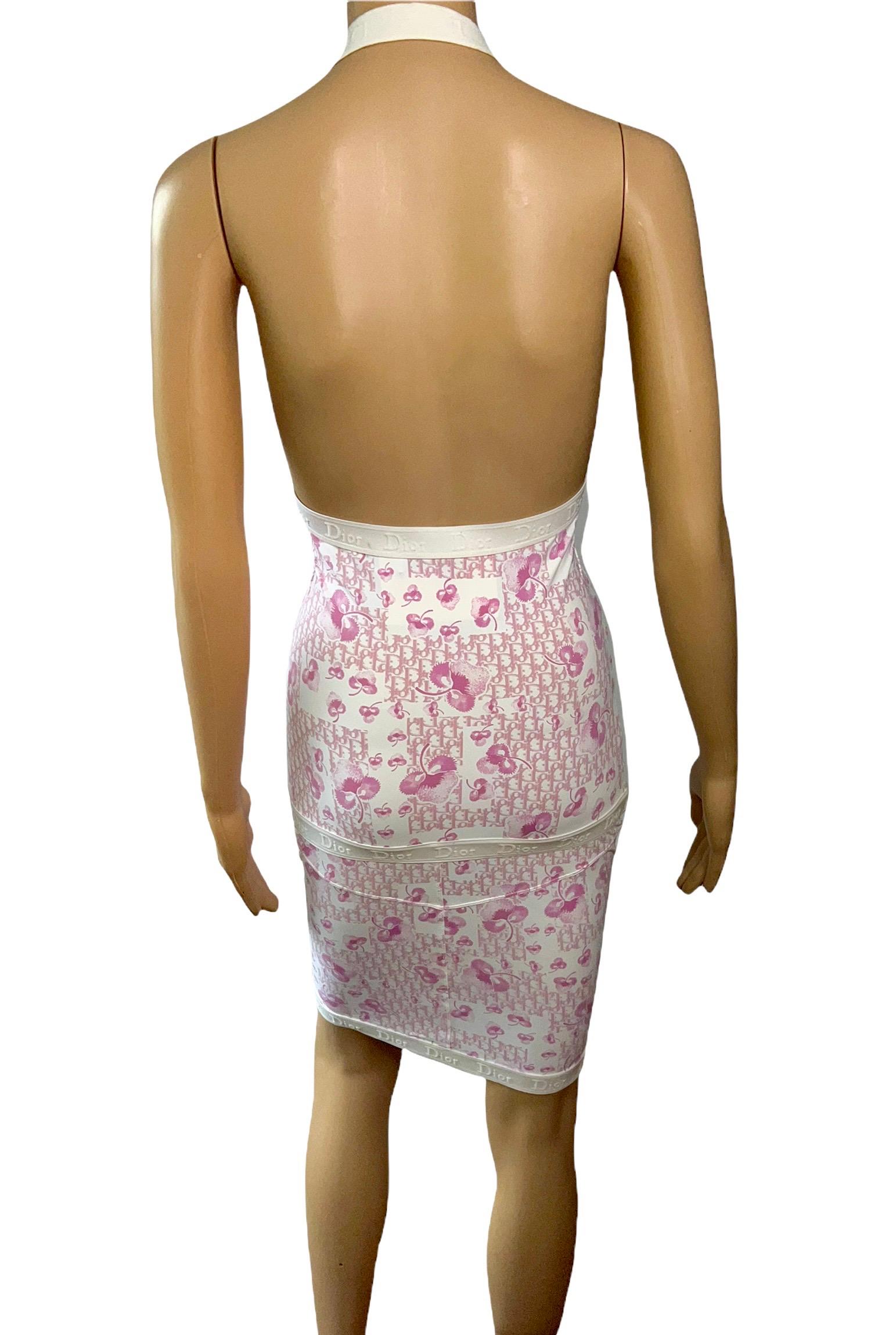 Beige Christian Dior By John Galliano Resort 2005 Cherry Blossom Monogram Logo Dress