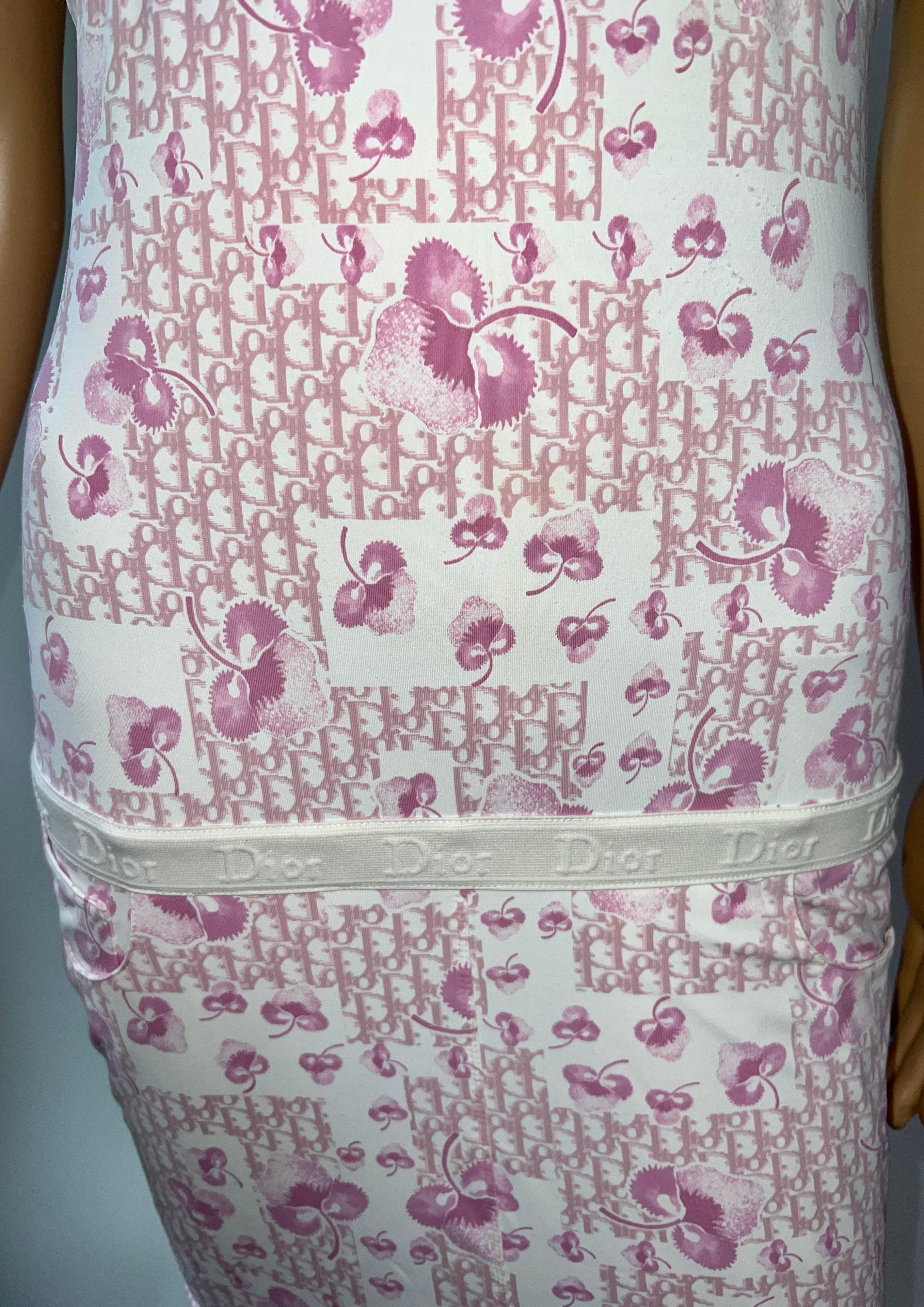 Women's Christian Dior By John Galliano Resort 2005 Cherry Blossom Monogram Logo Dress
