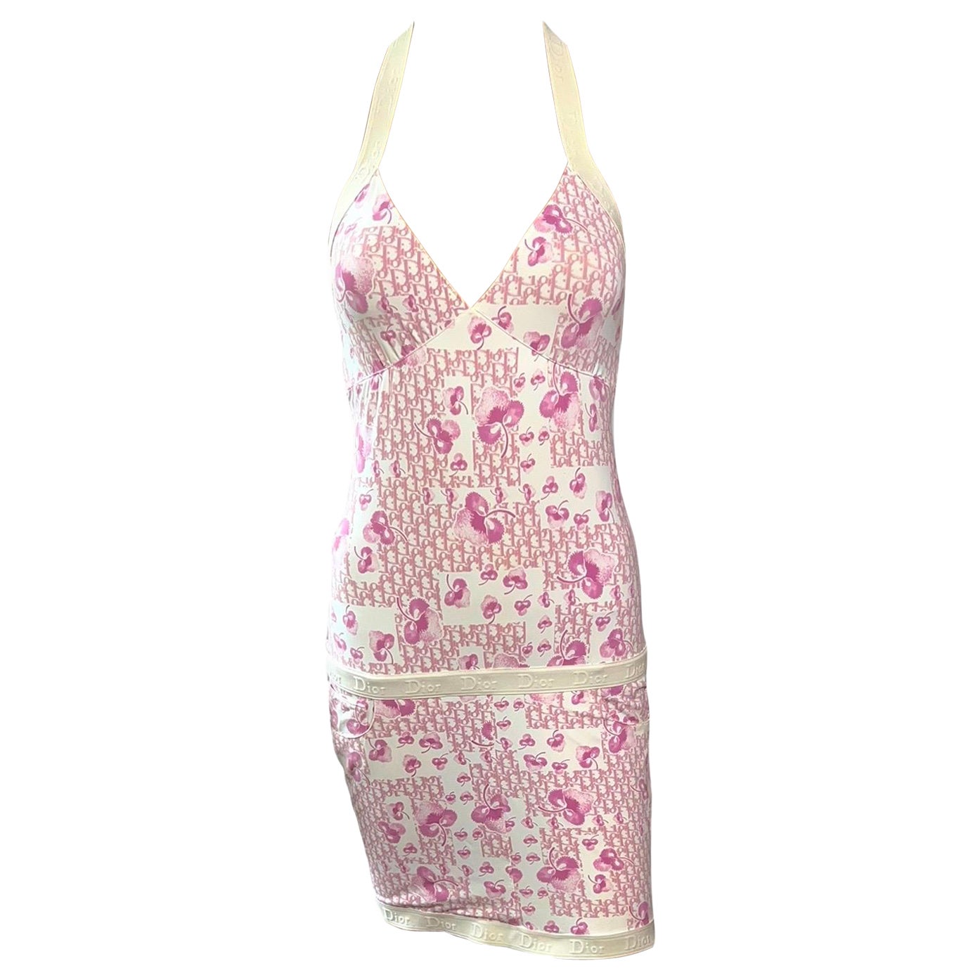 Christian Dior By John Galliano Resort 2005 Cherry Blossom Monogram Logo Dress