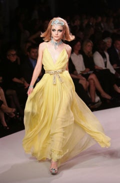 Christian Dior by John Galliano Resort 2008 Yellow Silk Gown with Jeweled Belt