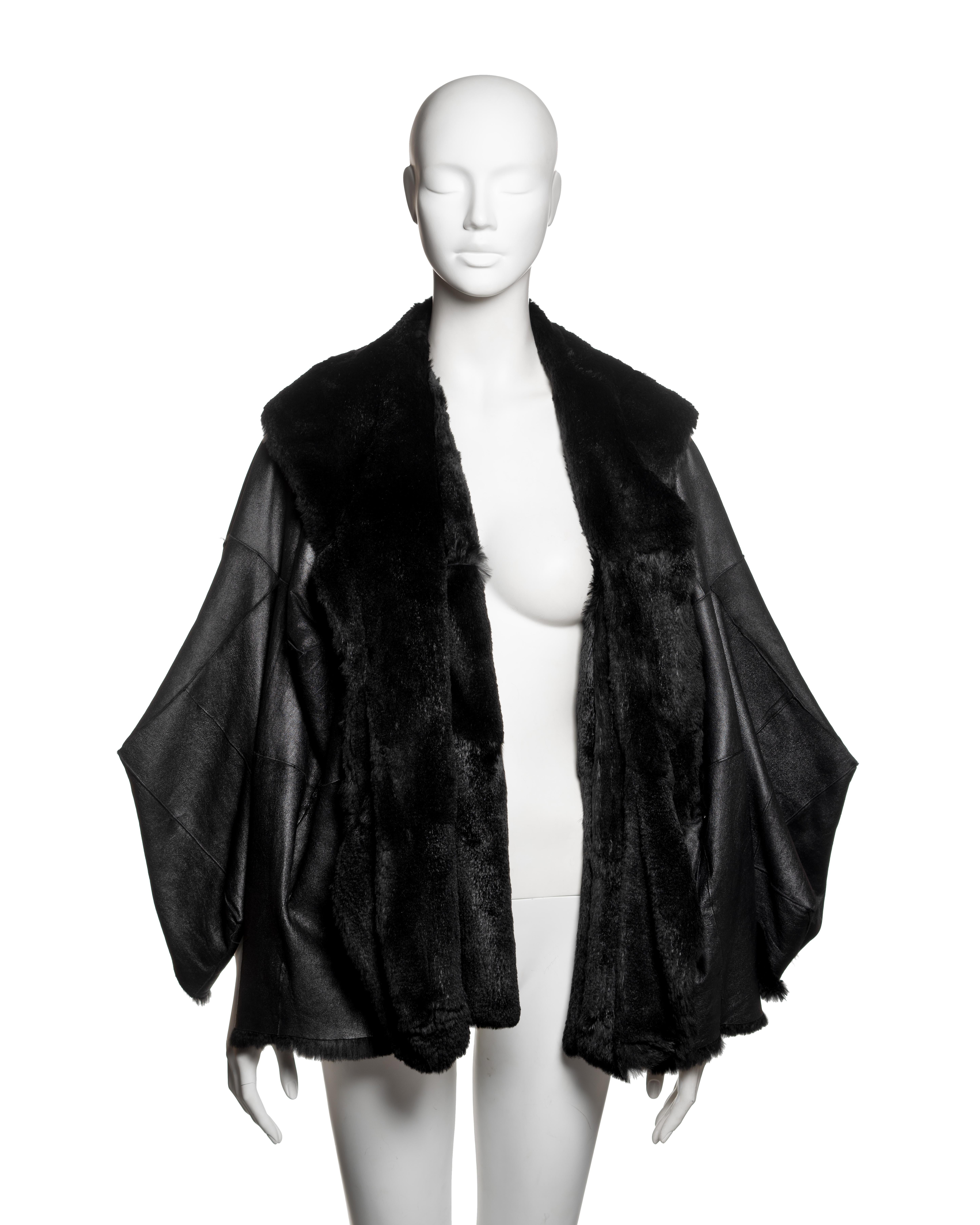 Black Christian Dior by John Galliano Reversible Patchwork Fur Coat, FW 2003 For Sale