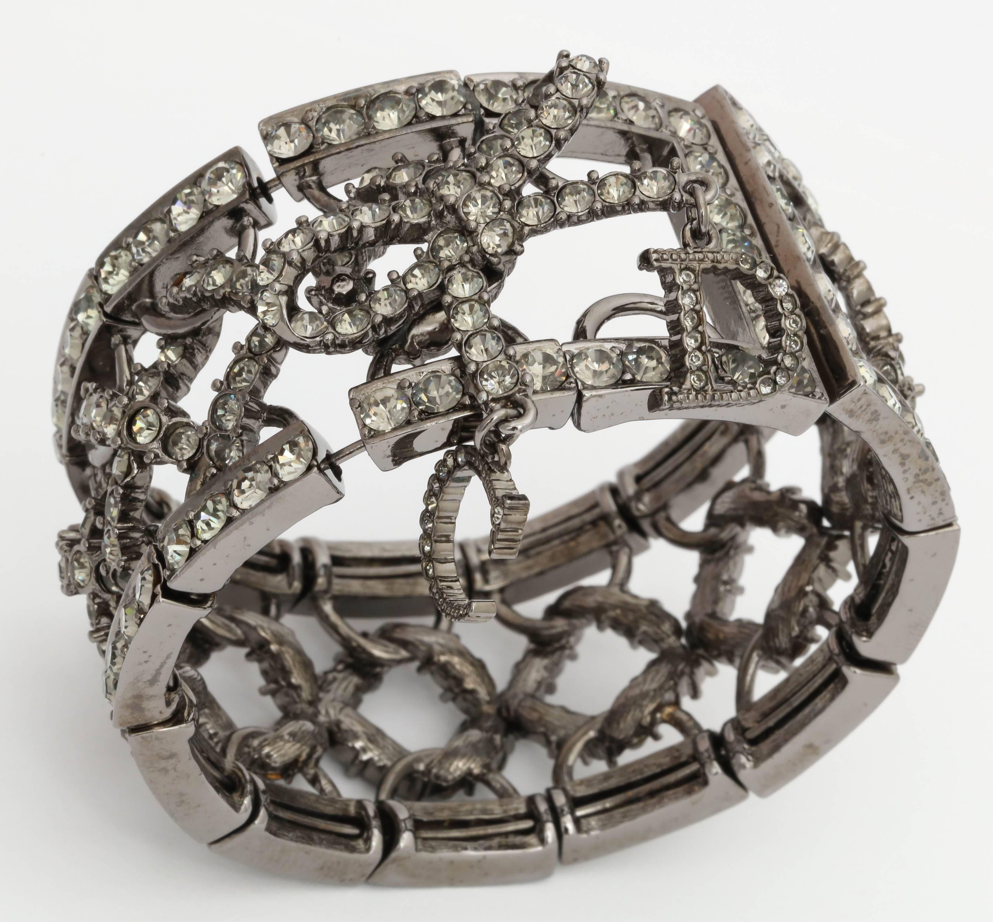 Christian Dior by John Galliano Rhinestone Bangle with Bow In Excellent Condition For Sale In Chicago, IL