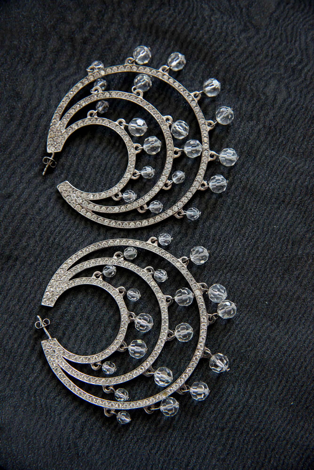 Christian Dior By John Galliano Rhinestone & Bead Triple Hoops Earrings, C. 2003 2