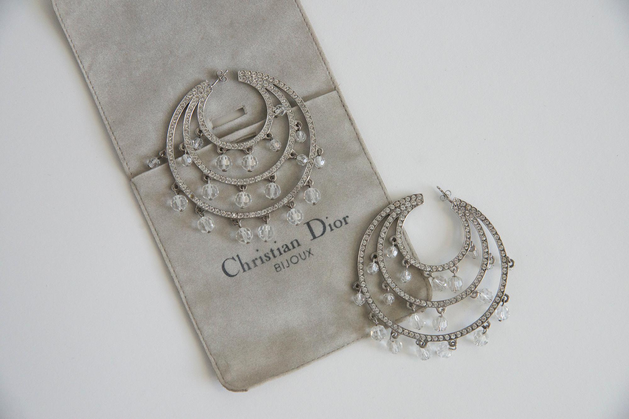 Christian Dior By John Galliano Rhinestone & Bead Triple Hoops Earrings, C. 2003 5