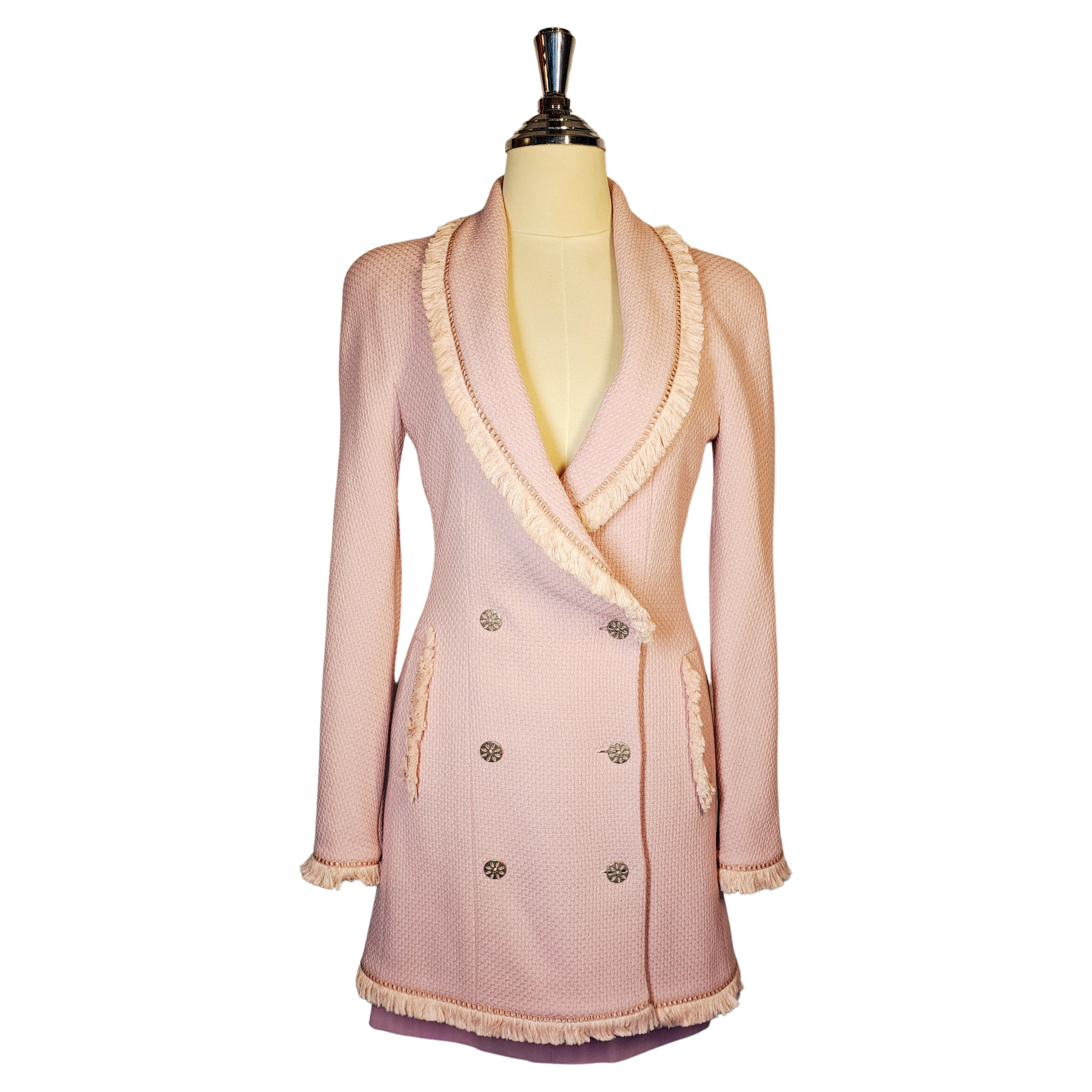 Christian Dior by John Galliano Runway 1997 Pink Boucle Fringed blazer dress