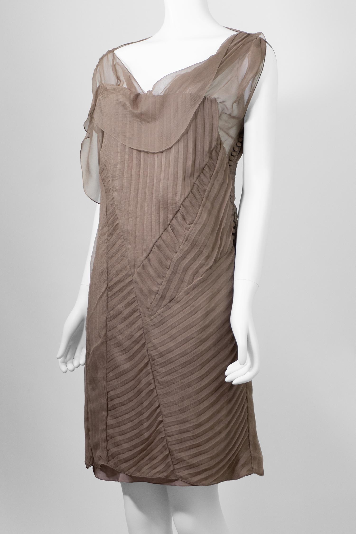 Brown Christian Dior by John Galliano Runway Cruise Collection 2007 Silk Pleated Dress For Sale