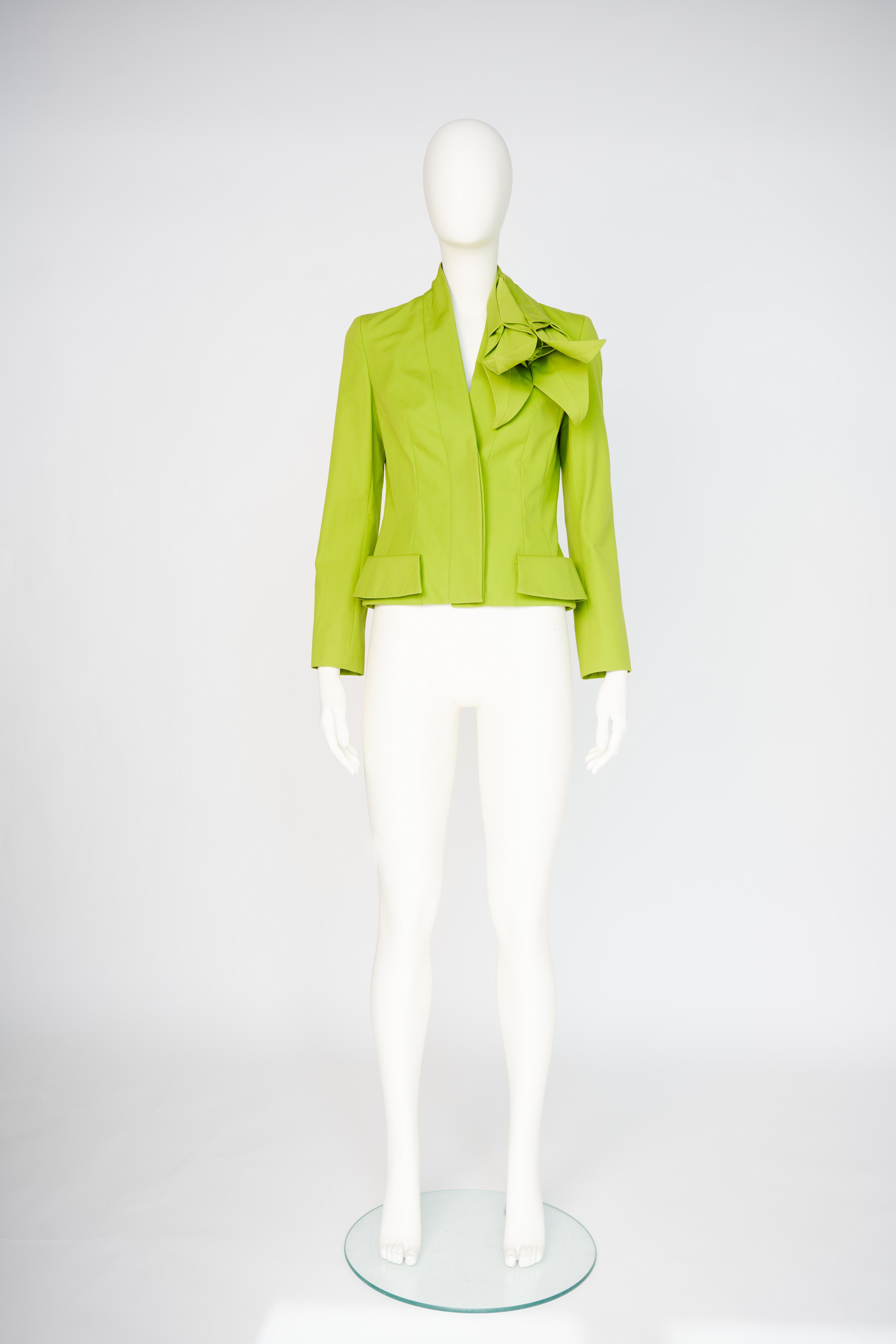 Yellow Christian Dior By John Galliano Runway Origami Lily Flower Cotton Jacket, FW2007 For Sale