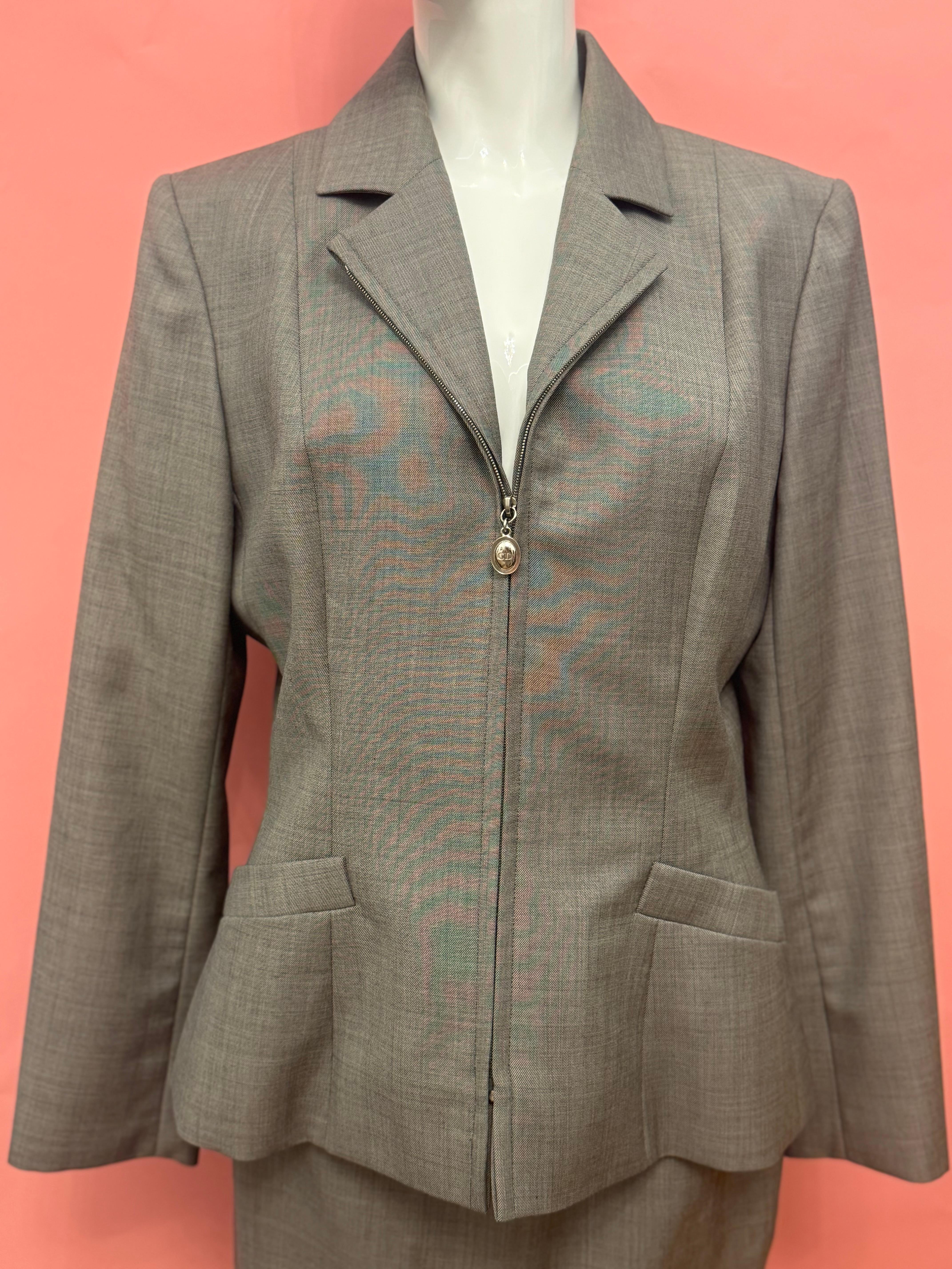 Christian Dior by John Galliano S/S 1997 grey suit skirt In Excellent Condition For Sale In PARIS, FR