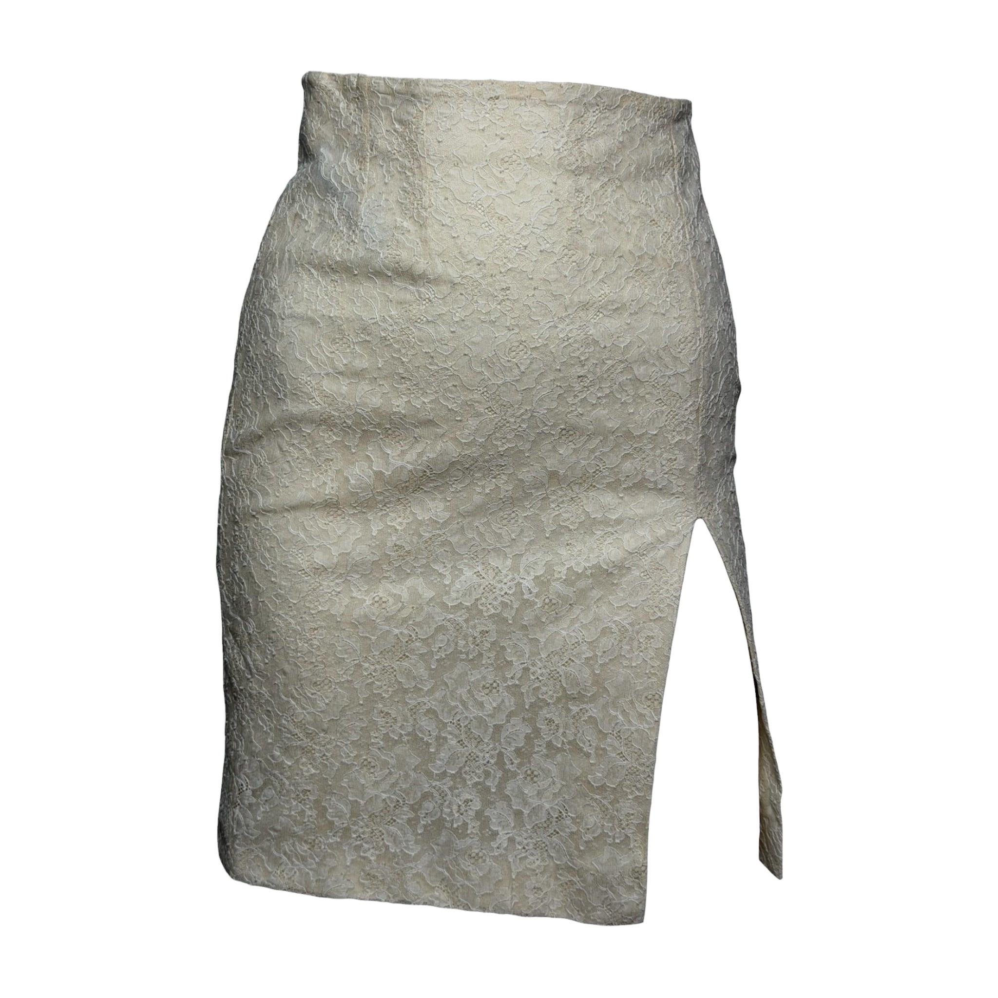 Christian Dior von John Galliano, Frühjahr/Sommer 1998, elfenbeinfarbener Spitzen-Bleistiftrock