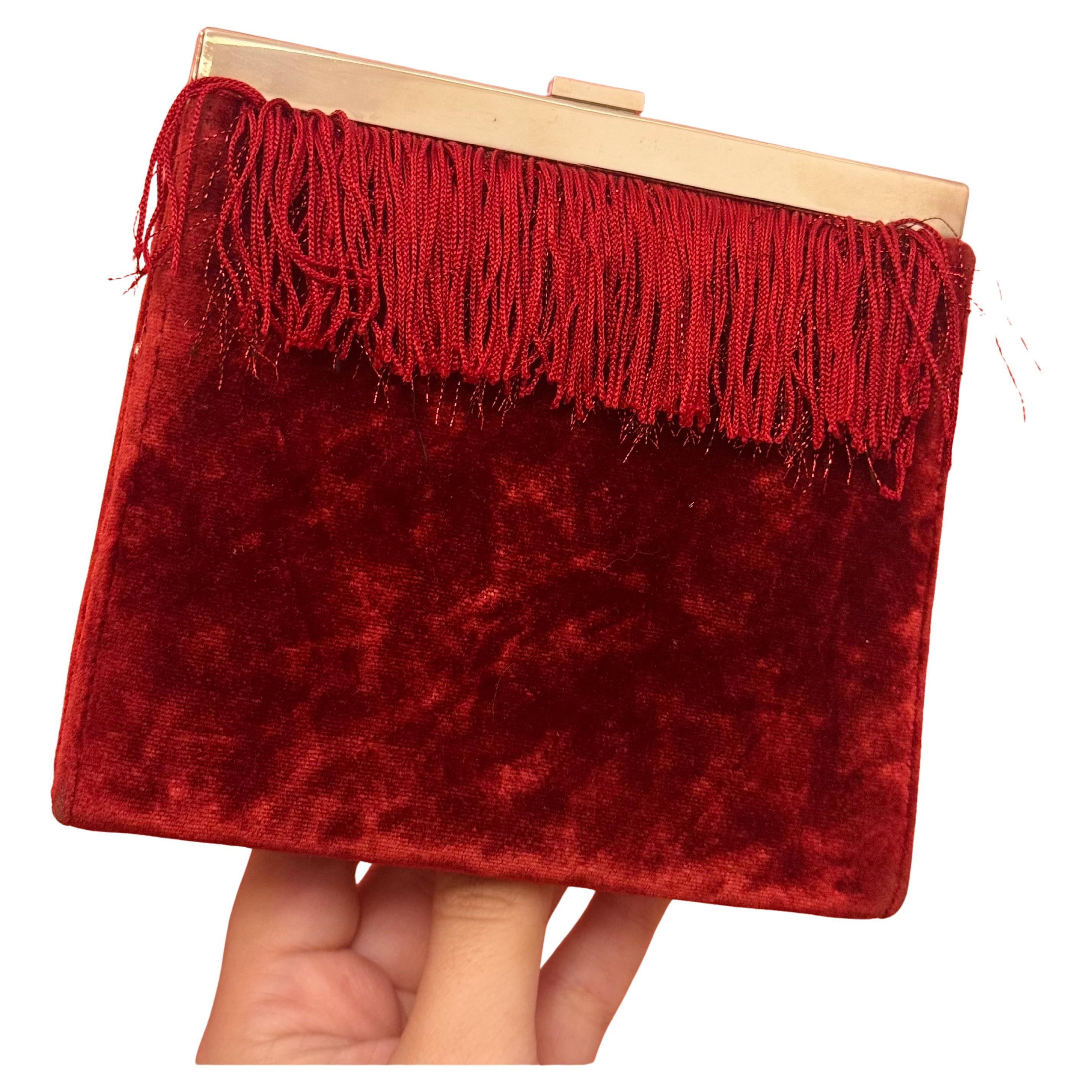 Christian Dior for Christian Dior by John Galliano P/E 1998: pochette in velluto con frange rosse in vendita