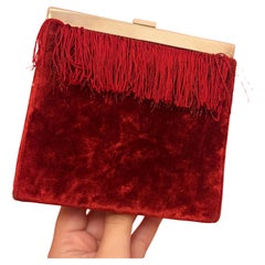 Christian Dior by John Galliano S/S 1998 red fringe velvet clutch bag