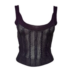 Christian Dior by John Galliano S/S 1999 Aubergine Cable-Knit Semi-Sheer Tank Top