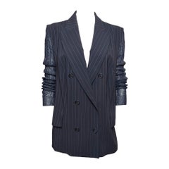 Christian Dior by John Galliano S/S 1999 Navy Pinstripe Cable-Knit Sleeve Double-Breasted Blazer