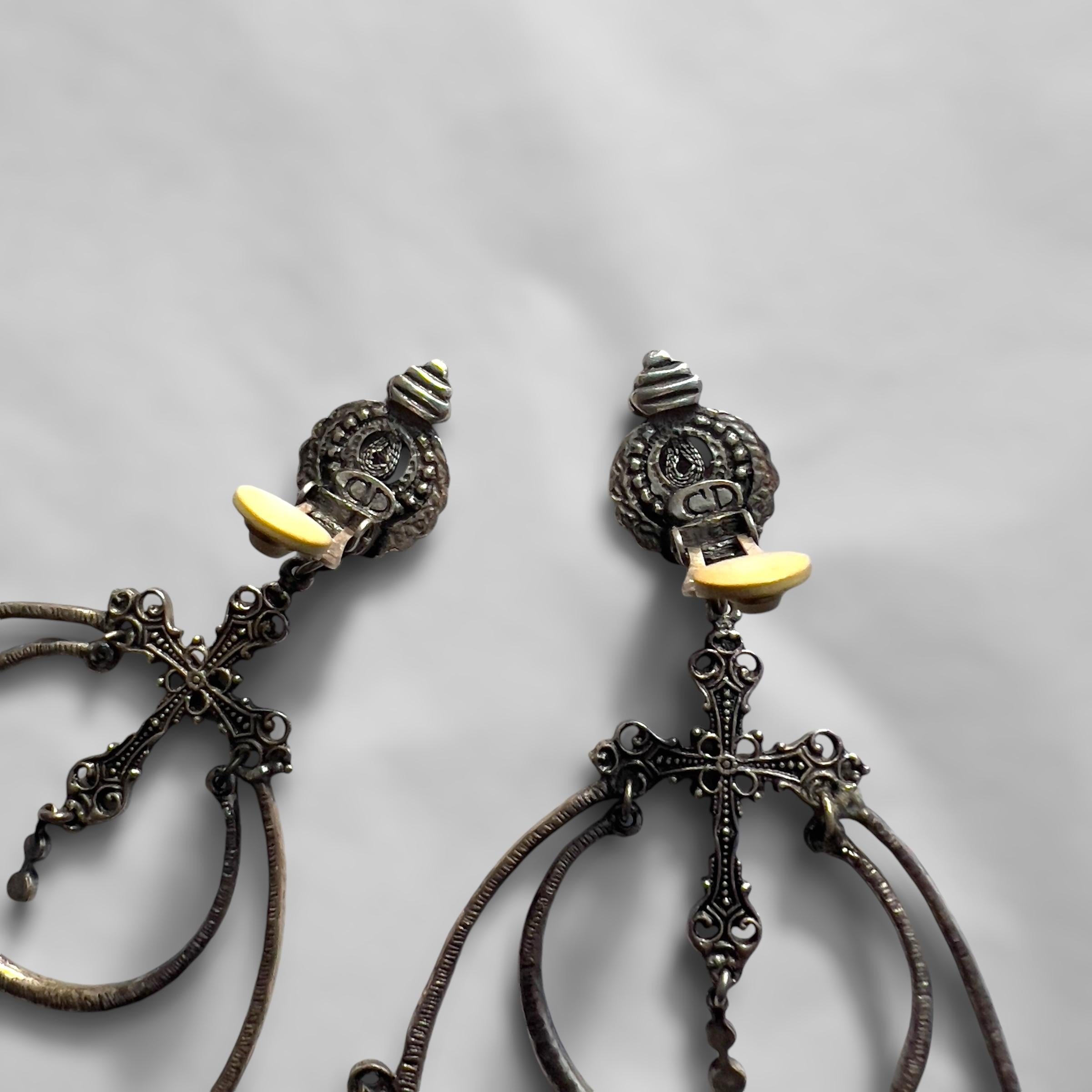 Christian Dior by John Galliano, S/S 1999 Runway Hoop Earrings with Crosses For Sale 4