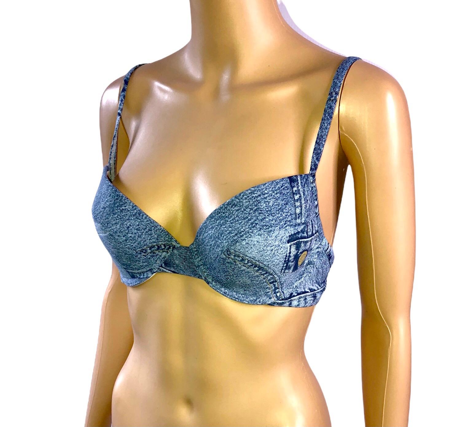 Gris Christian Dior by John Galliano S/S 2000 - Bustier-bralette en jean imprimé Bralette en vente