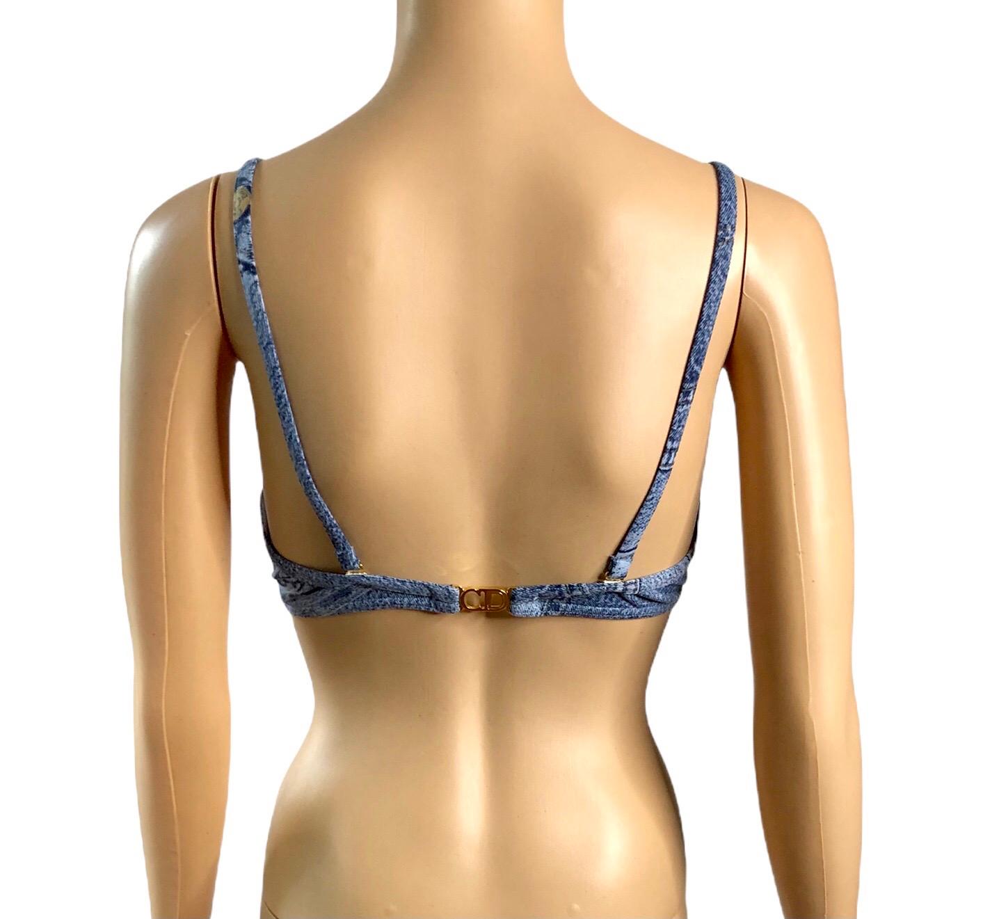 Christian Dior by John Galliano S/S 2000 - Bustier-bralette en jean imprimé Bralette Bon état - En vente à Naples, FL