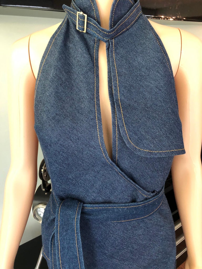 Christian Dior by John Galliano S/S 2000 Runway Denim Halter Backless Dress  at 1stDibs | dior denim dress, dior jeans dress, christian dior denim dress